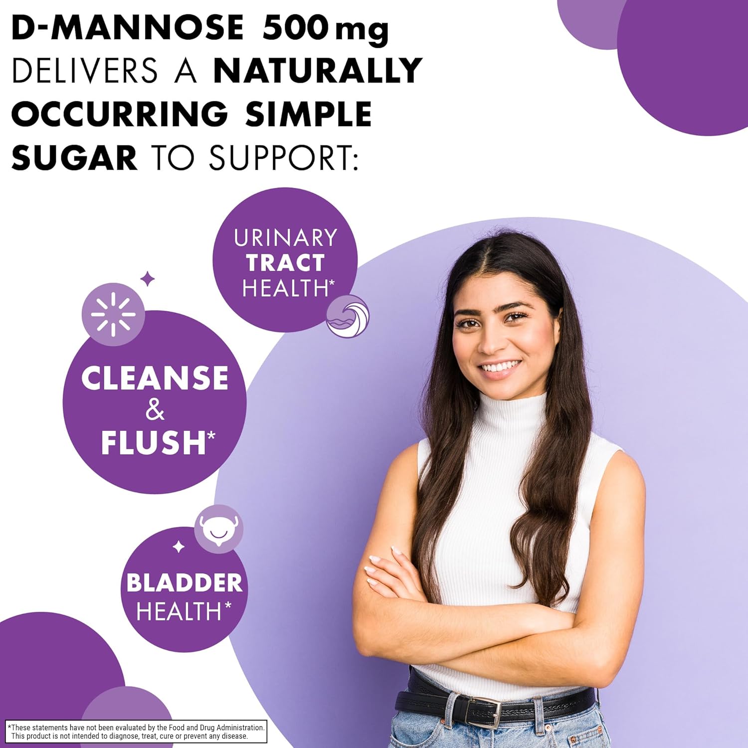 BlueBonnet Nutrition D-Mannose 500 mg – Fast Acting Urinary Tract Support for Men & Women* - Non-GMO, Vegan, Kosher, Gluten-Free - 90 Vegetable Capsules, 30 Servings - Image 3