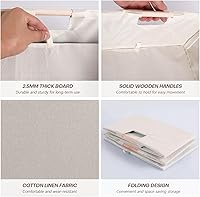 Vista 3 de Caja de Almacenamiento de Tela Plegable Cesta de Algodón y Lino con Asas de Madera, Cubo Rectangular Decorativo, Organizador de Lavandería