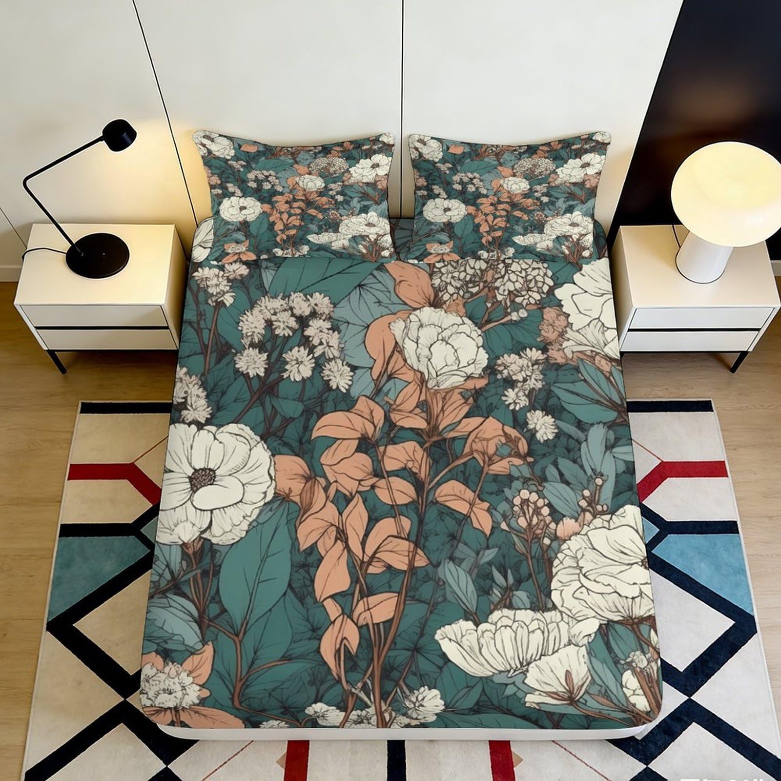 Qjzxknhpgr Style-8 3D Printed Vintage Floral Fitted Sheet Microfiber Soft Breathable Botanical Garden Bed Cover For Bedroom Dorm Decor 90X200x25cm