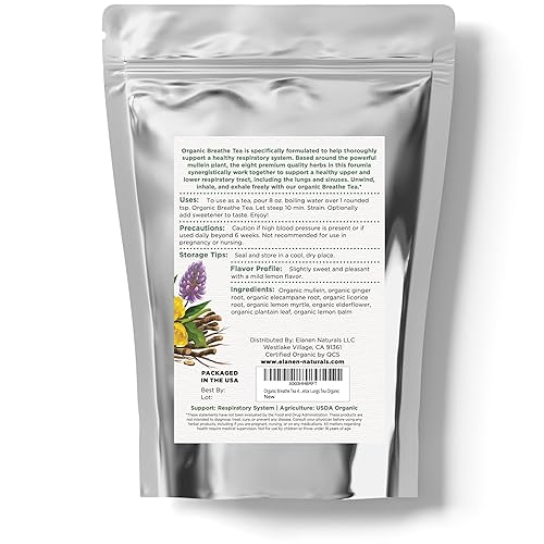 Miniatura 8 de Elanen Naturals Té orgánico Breathe de 4 onzas (3.99 oz), té de pulmón orgánico certificado por USDA para el bienestar bronquial y los fumadores,