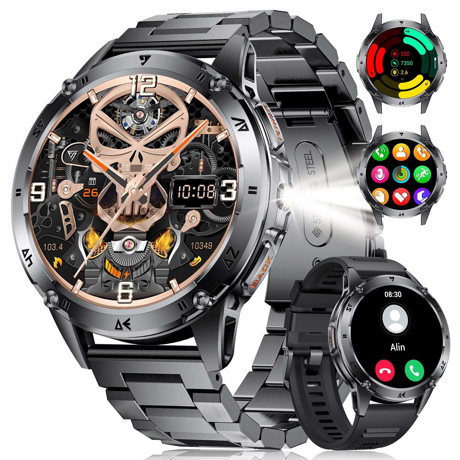 Montre Connectée Homme avec Appels Bluetooth, 1.43'' HD Amoled Écran Smartwatch Homme avec Fréquence Cardiaque, Sommeil, SpO2,110+ Modes Sportifs, IP68 Étanche Android iOS