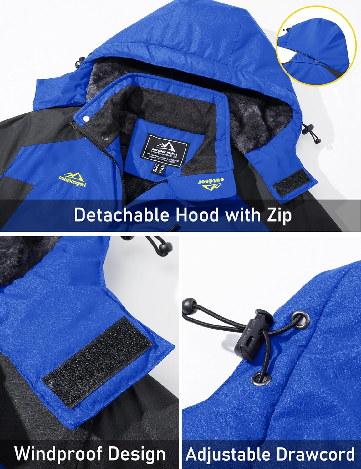 MAGCOMSEN Men's Winter Jacket Ski Snow Waterproof Fleece Coats Snowboard Warm Parka Raincoats with Hood 5 Pockets - Image 4