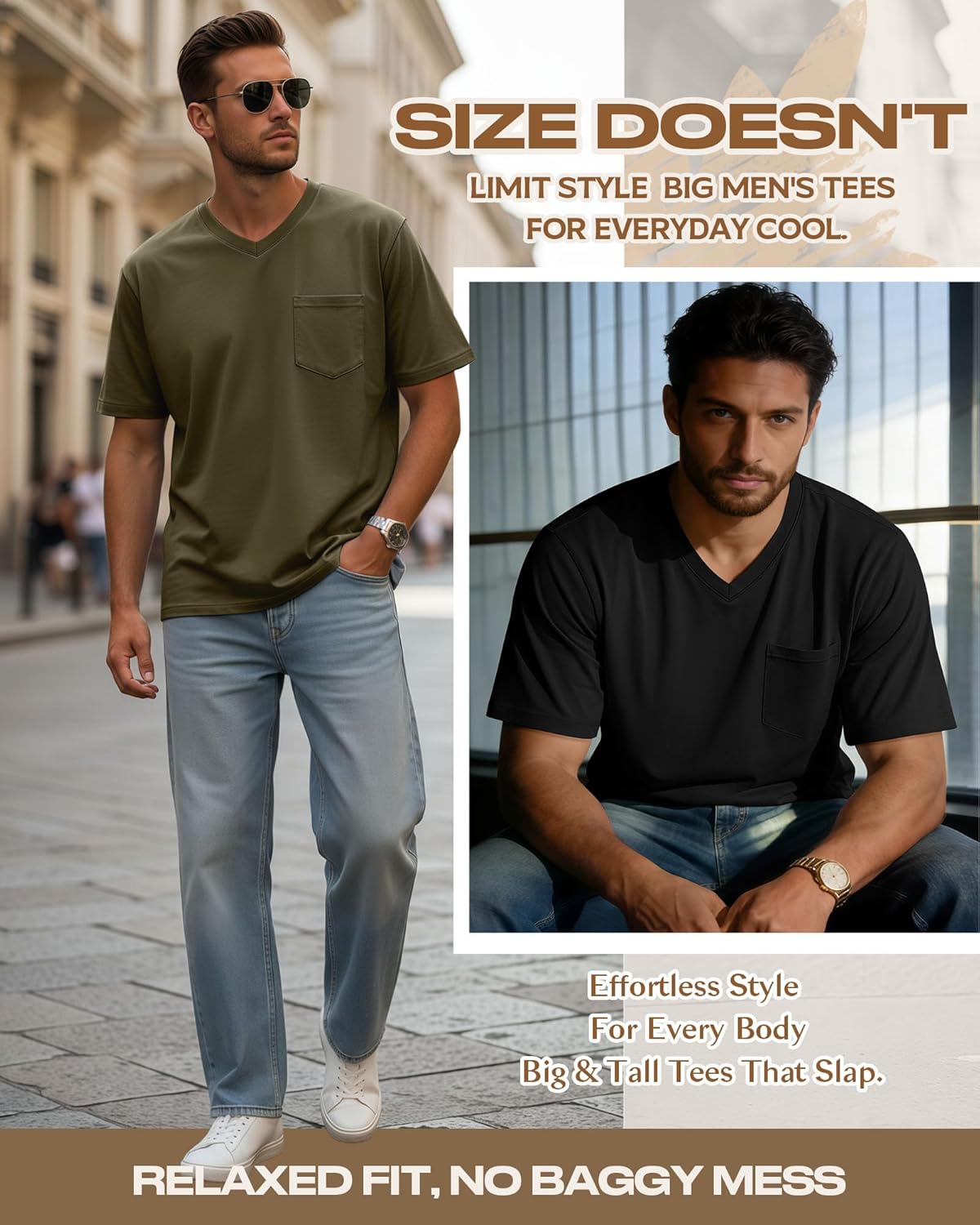 Ficerd 3 Pack Men's V Neck T Shirts Short Sleeve Plus Size Tee Loose Casual Top Cotton Basic Oversized Shirts with Pocket - Image 2