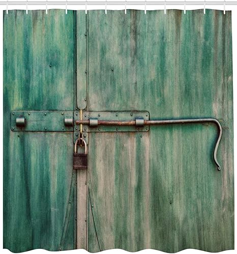 Miniatura 2 de Ambesonne Cortina de ducha industrial, puerta envejecida y cerrada con cerradura de vista de cerca en foto de entrada de estilo retro, juego de