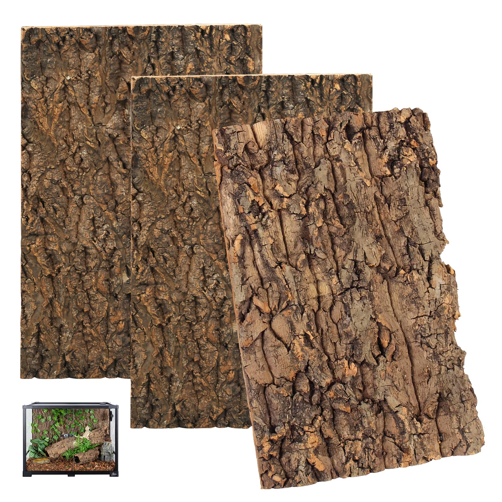 Sporgo Fondo de Corcho para Terrario: 3 Piezas de Aspecto Natural de Corteza de Árbol, Alfombra de Escalada para Reptiles, Fondo de Acuario de Corteza de Árbol, Decoración de Pared, para Tortuga