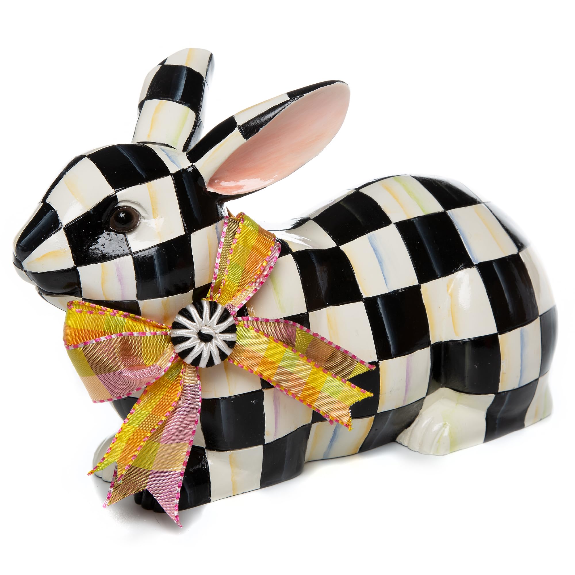 MACKENZIE-CHILDS Bunny Figurine, Rabbit Figurine Decoration for Spring, Resting, Courtly Check