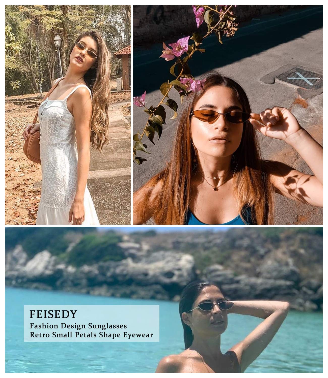 FEISEDY Fashion Designer Sunglasses Retro Small Petals Shape Arc Temple Design B2298