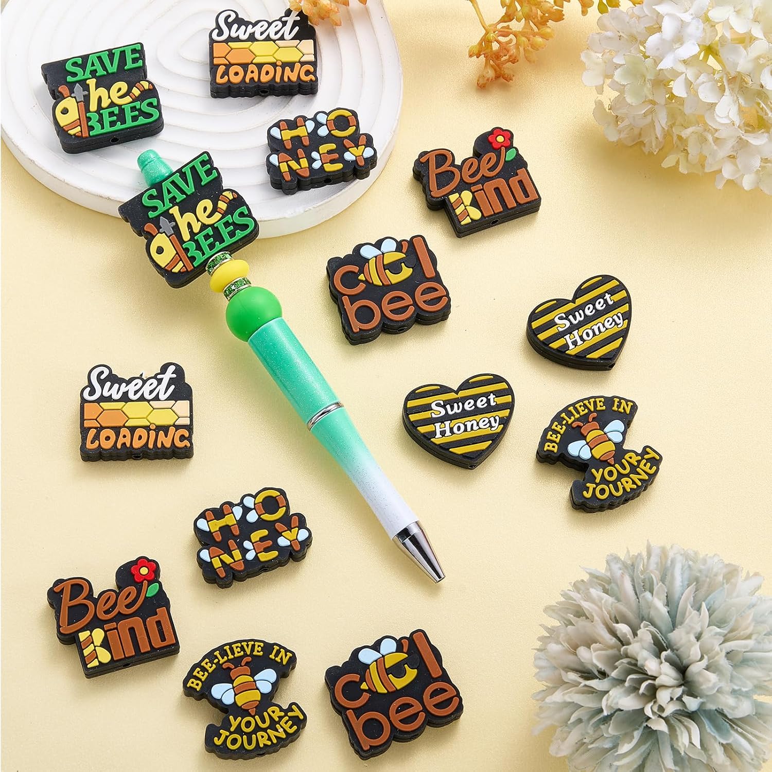 14Pcs 3D Bee Silicone Beads Luminous Bee Focal Beads for Kaychain Making Animal Silicone Focal Bead for Pens Bracelets Necklace DIY Crafts Jewelry Making - Image 4