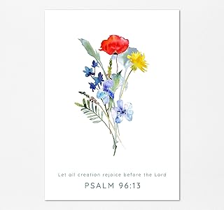 Psalm 96 13 Wall Art Print, Let All Creation Rejoice Before the Lord Modern Christian Poster, Wildflower Scripture Home Decor A4 UNFRAMED, Crafty Cow Design