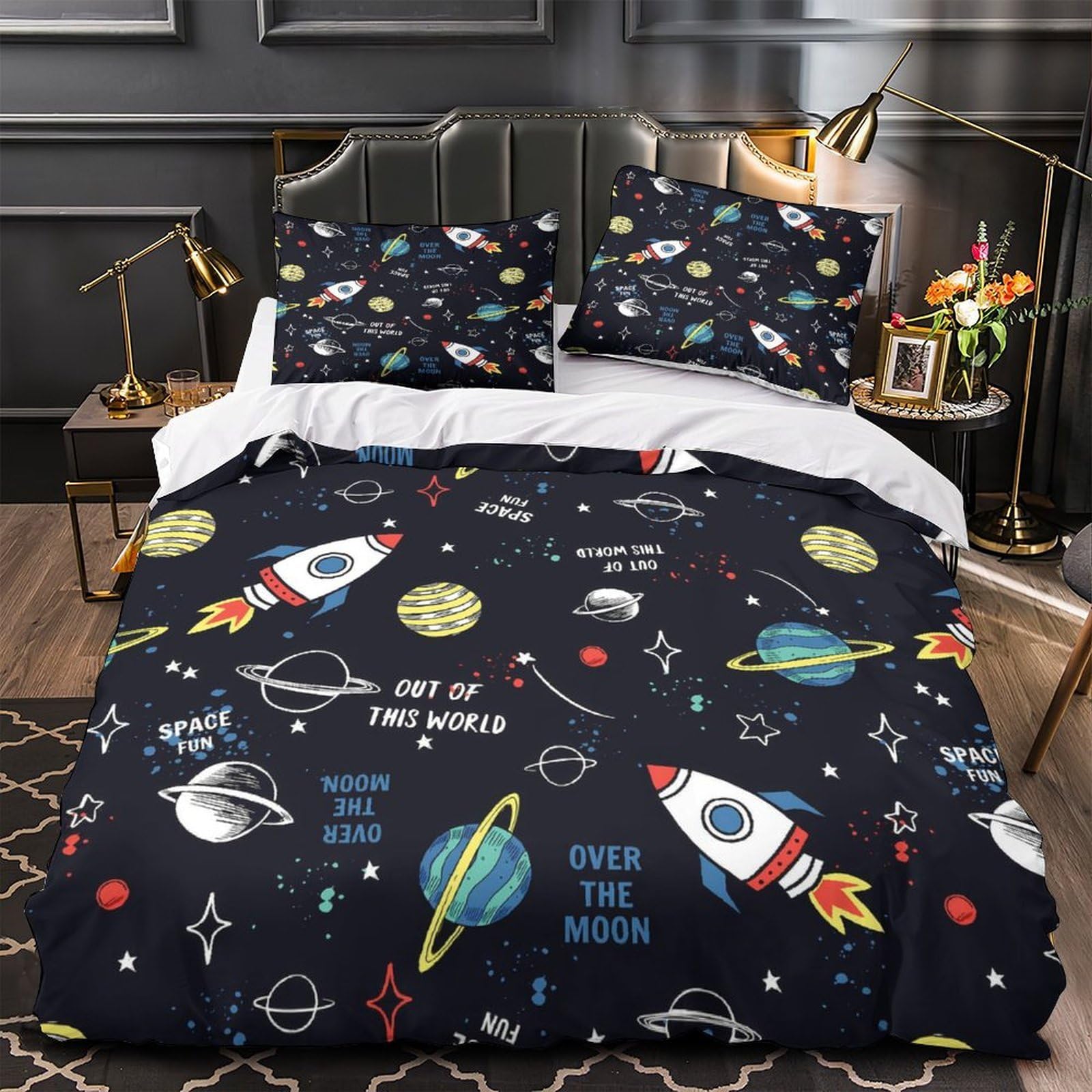 Parure de lit spatiale 3D avec housse de couette 200x200cm en microfibre double