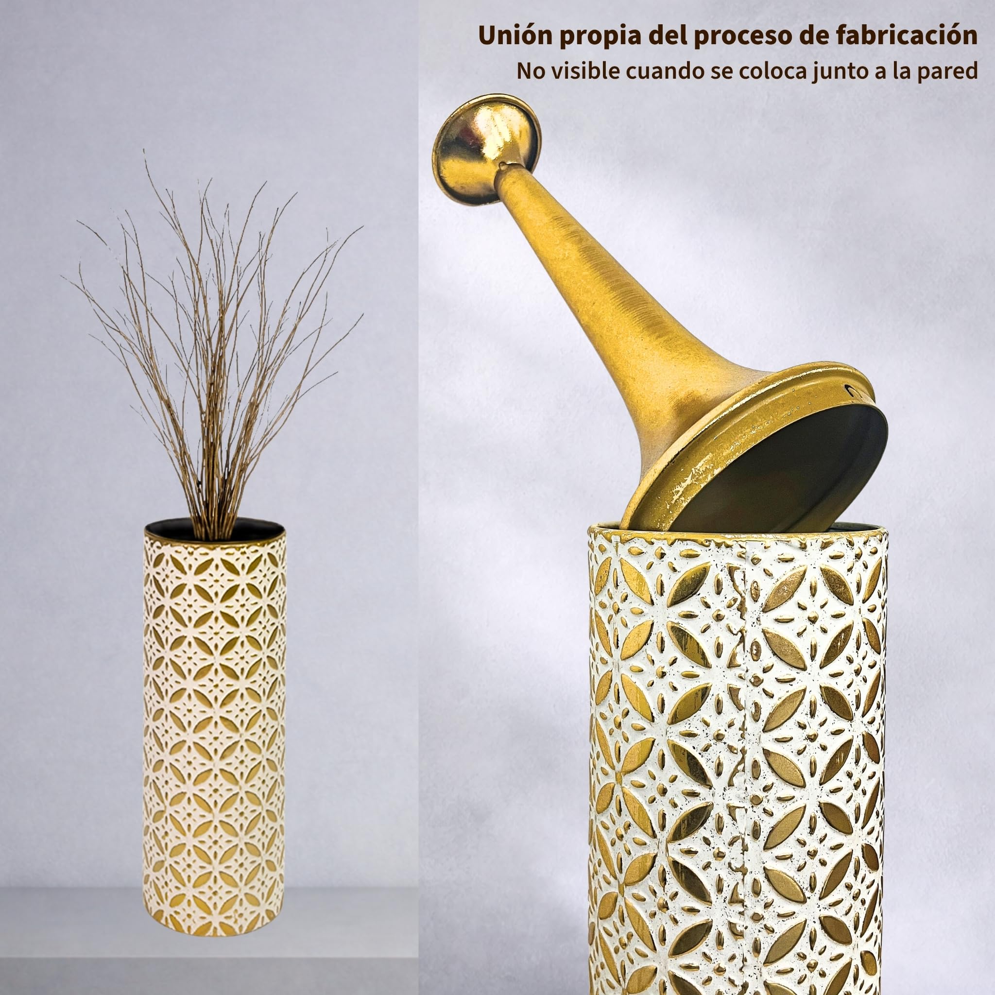 Leewadee Set de 2 Grandes Jarrones de Suelo Metal para Pampa | 2 Jarrones Deco para el Salón, en pareja junto a chimenea & TV para Pampa & ramas. Irrompible, sin astillas