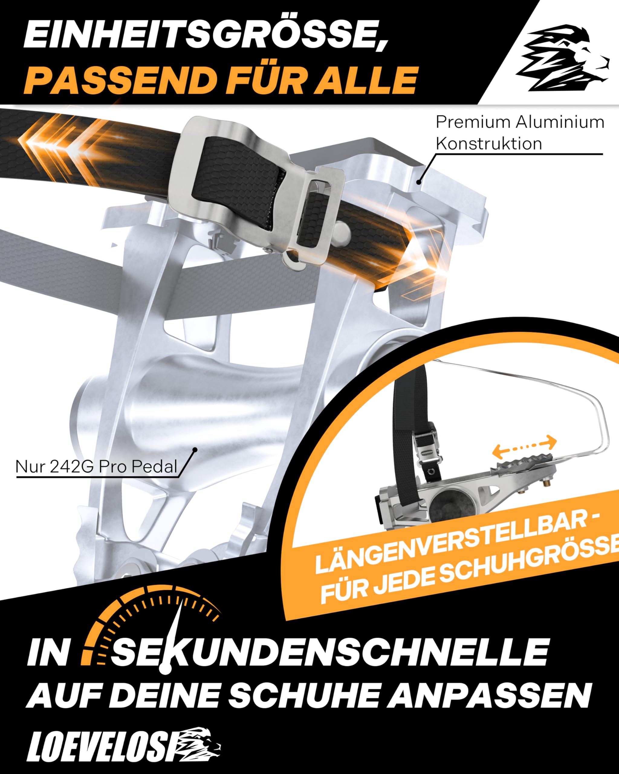 pedale haken LOEVELOSI Fahrrad SpeedPro Schlaufen Pedalhaken Retro Rennrad-Pedale Silber Aluminium mit Nylon-Riemen Heimtrainer Pedal-Haken für Rennrad Sport & Freizeit Colour:White Frameless VLT 11.7% gps-cardio-e-ciclocomputer X-Ray Goggles: Black/Red