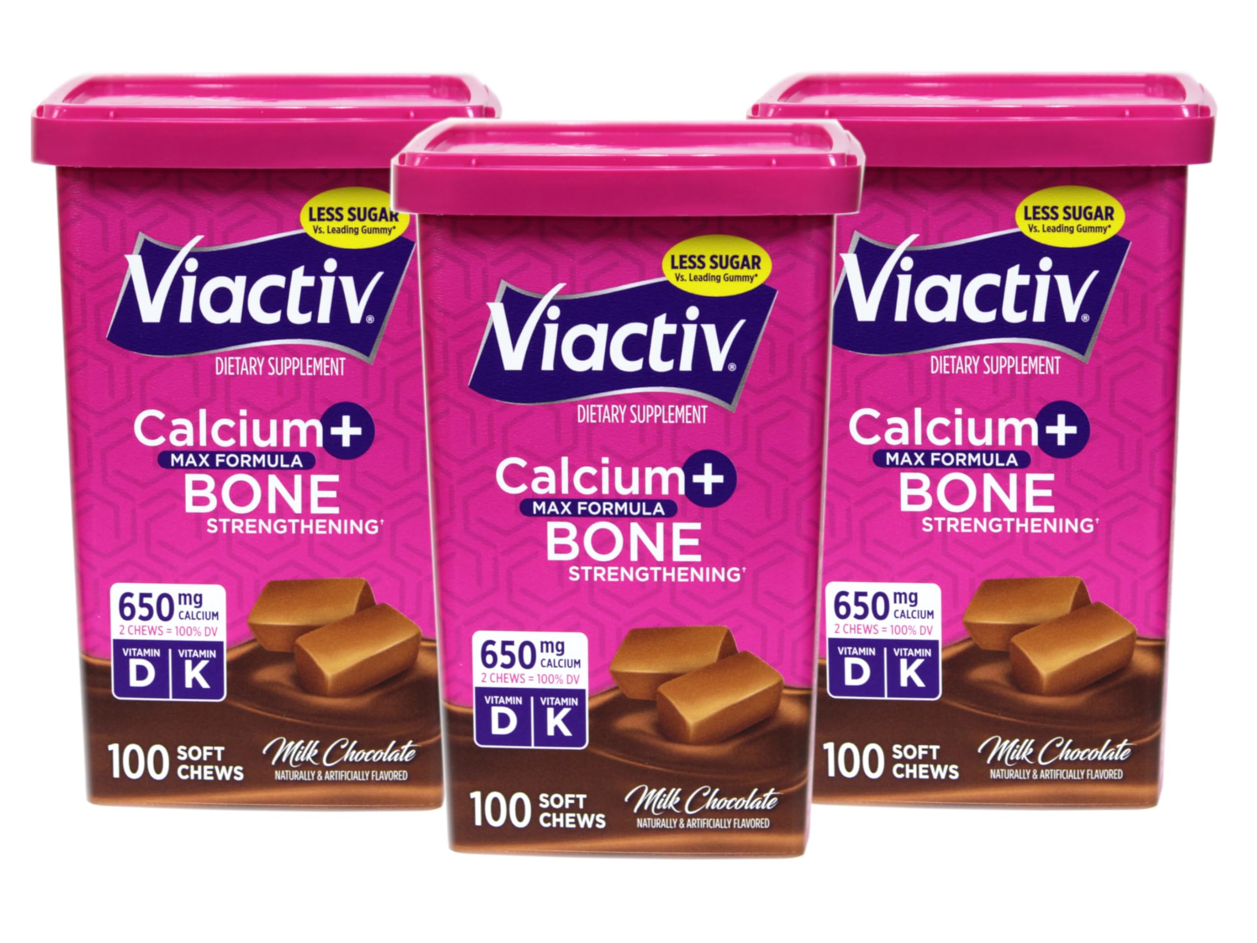Viactiv Suplemento de Cálcio e Vitamina D3, sabor chocolate ao leite, 100 pastilhas mastigáveis
