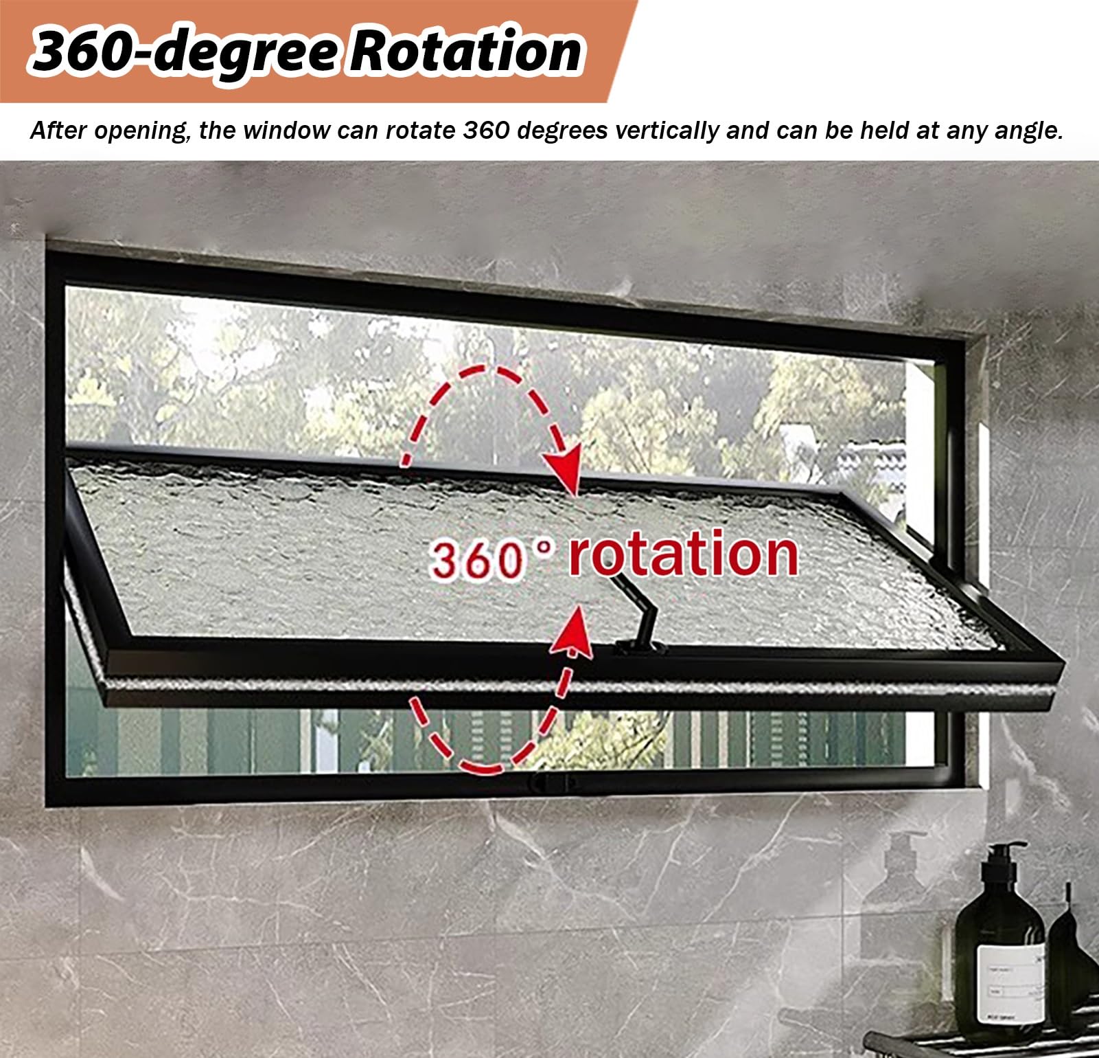 Ventana abatible de aluminio, cristal templado ondulado giratorio de 360°, reemplazo personalizado para cobertizo, baño, cafetería