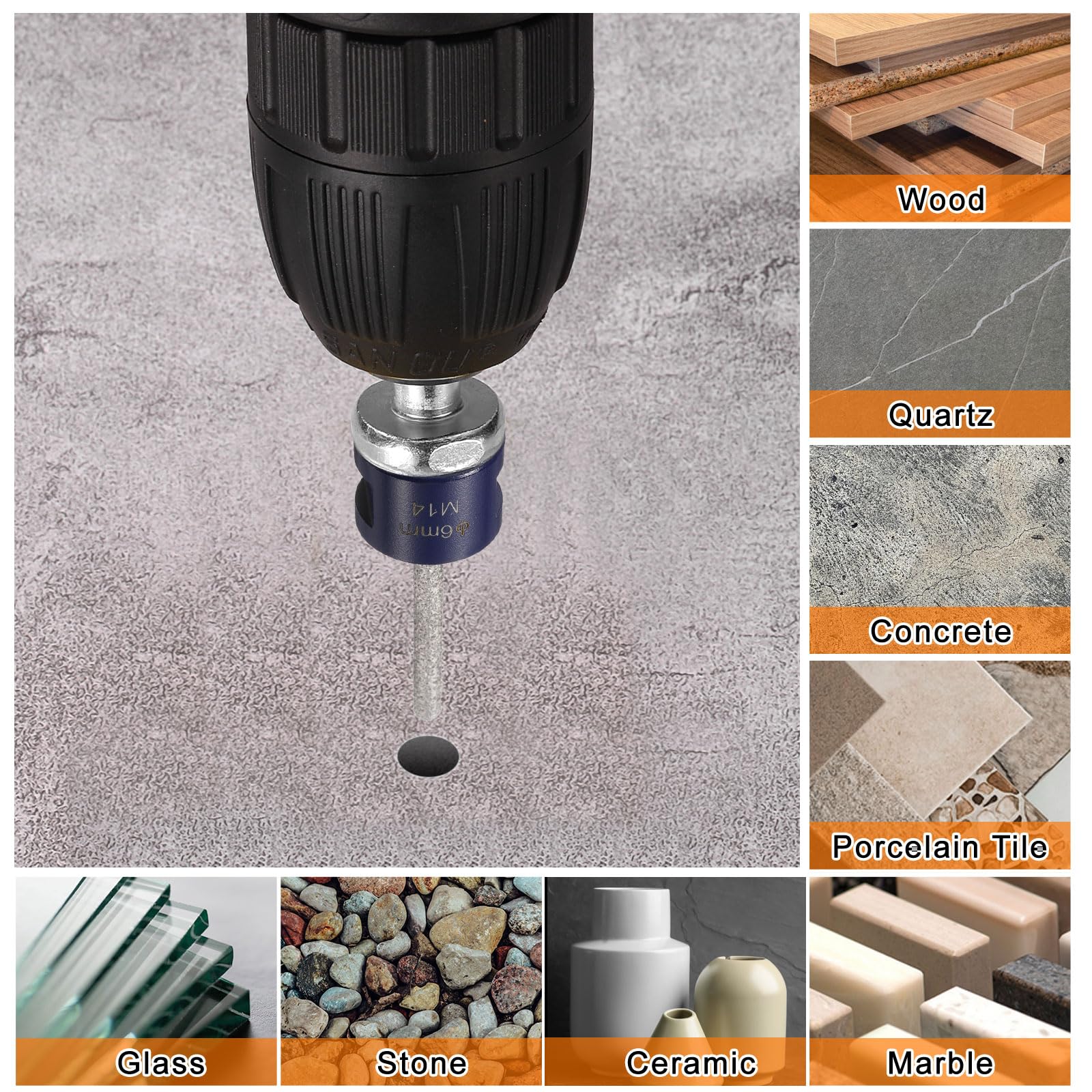 sourcing map 2 punte diamantate per fresatura a dito, diametro 20 mm, 5/8"-11, punte diamantate per ingrandire la modellatura di fori esistenti in porcellana con adattatore esagonale da 3/8", blu/nero