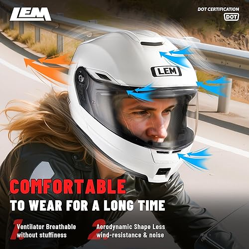Miniatura 7 de Casco modular para motocicleta LEM de fibra de vidrio, casco integral para motocicleta con visera abatible para viajes, certificado DOT, visera