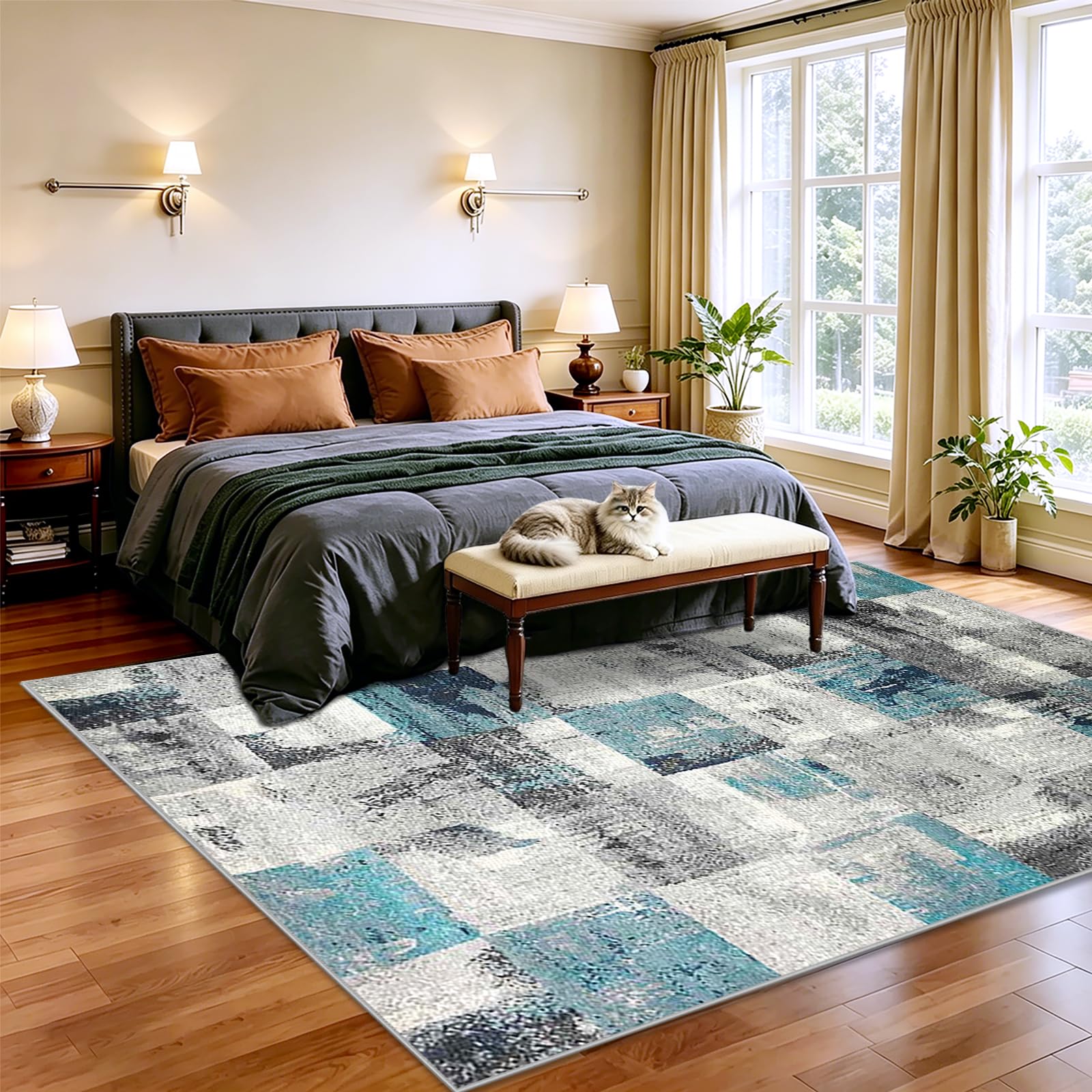 Tappeto Salotto Antiscivolo Tappeti a Pelo Corto Tappeti Camera da Letto Tappeto Soggiorno Tappeti Lavabile in Lavatrice Carpet Moderno Geometric Rombo Carpet Cameretta Ufficio 130 x 140cm