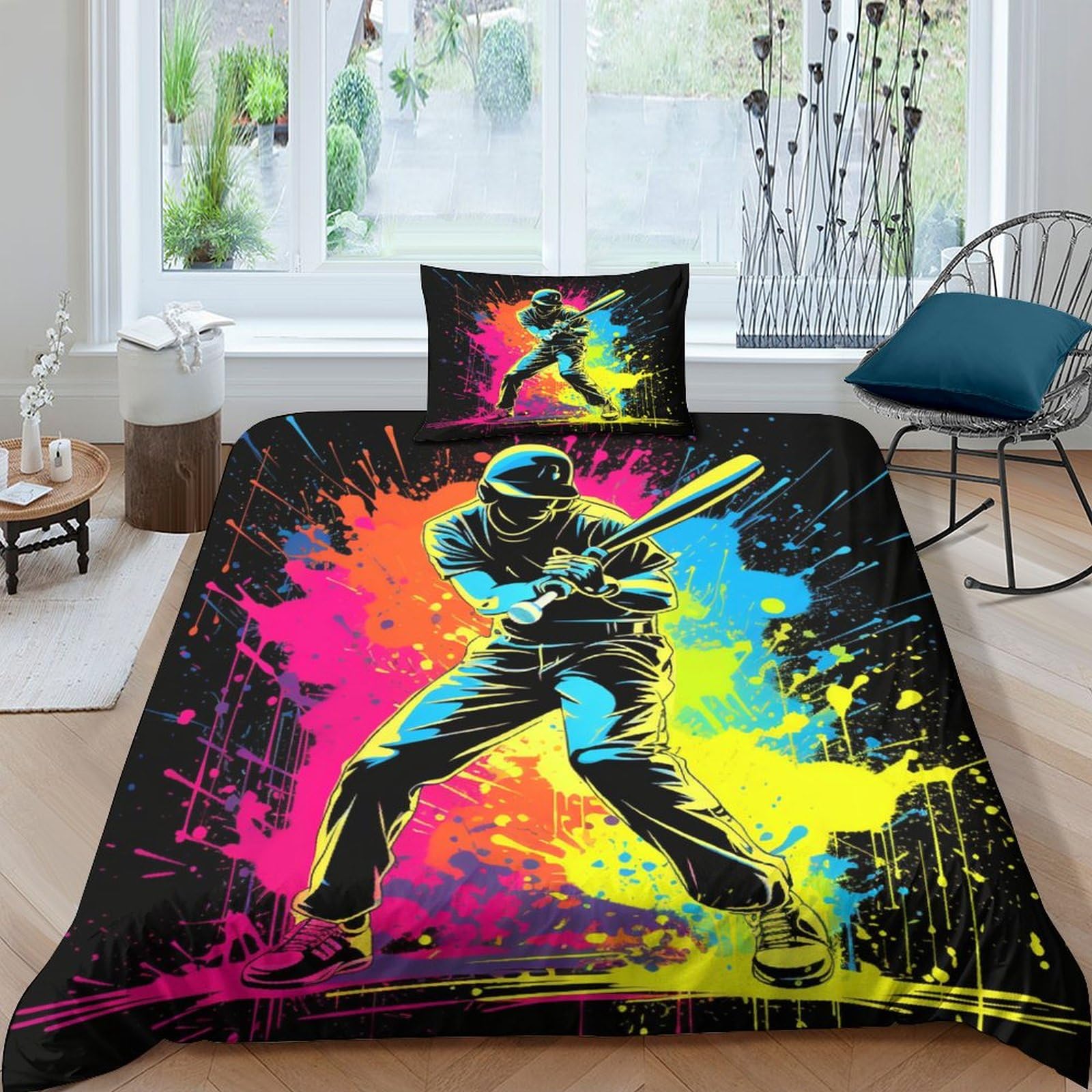 Crjus Style-14 Cricket Athletes Duvet Cover Bedding Set 2 Piece Set Duvet Cover Cricket Quilt Cover Microfiber Polyester Comforter Cover With Zipper Closure Pillowcase Single（135X200cm）