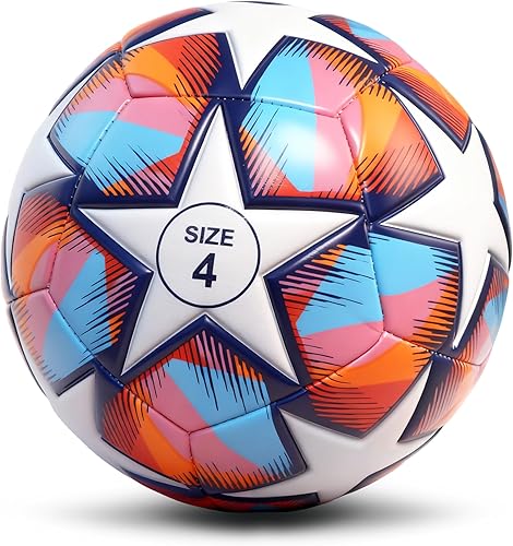 Miniatura 5 de Balones de fútbol de talla 4 para niñas, niños, jóvenes, niños de 8 a 12 años, impermeables, de larga duración, piel sintética, oficial,