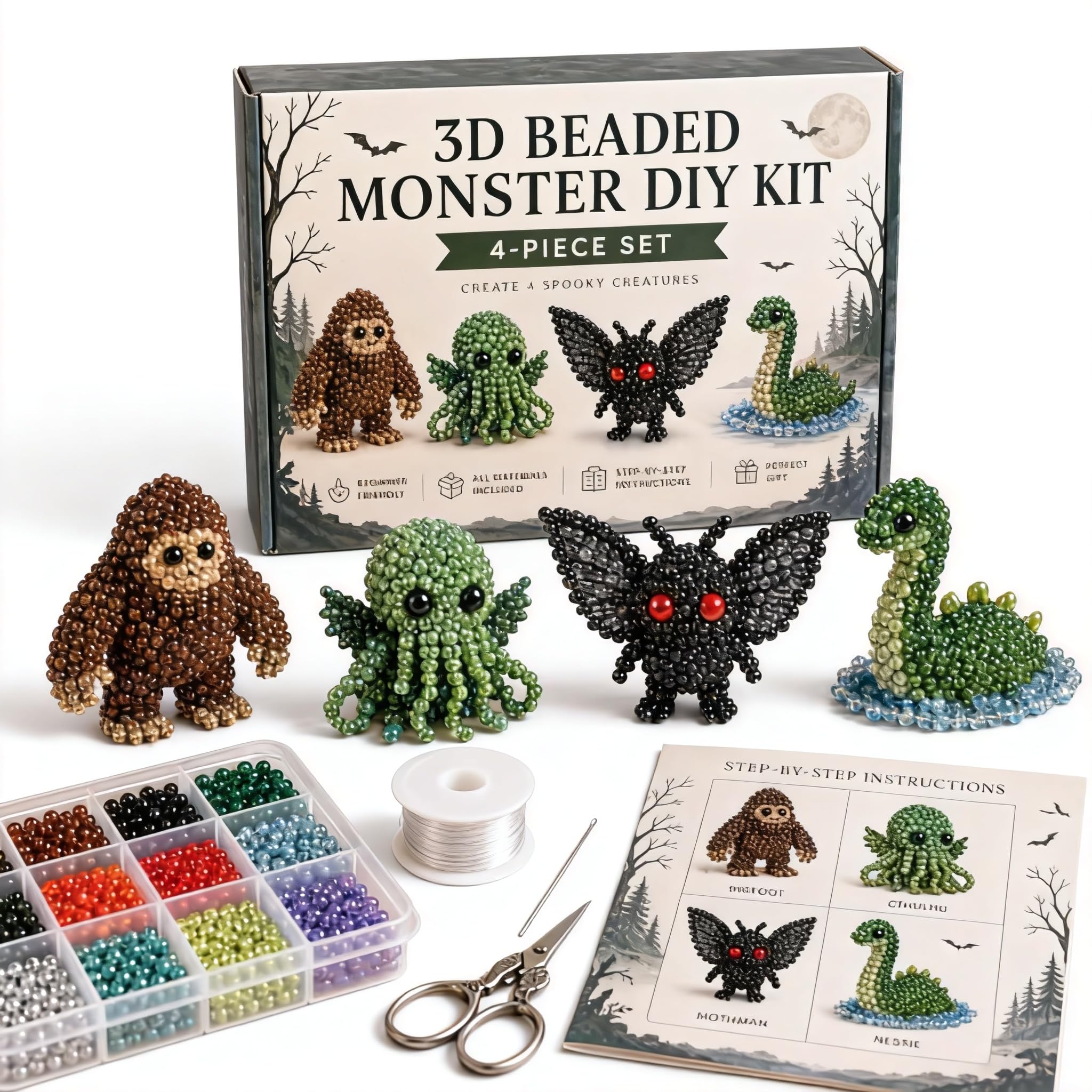 3D Beaded Animal DIY Kit, Handmade 3D Beadwork Art Craft Set, DIY Animals Beadwork Craft Kits,Beginner Friendly Craft Kit with Step-by-Step Instructions for Teenss (Mysterious Creatures and Monster)