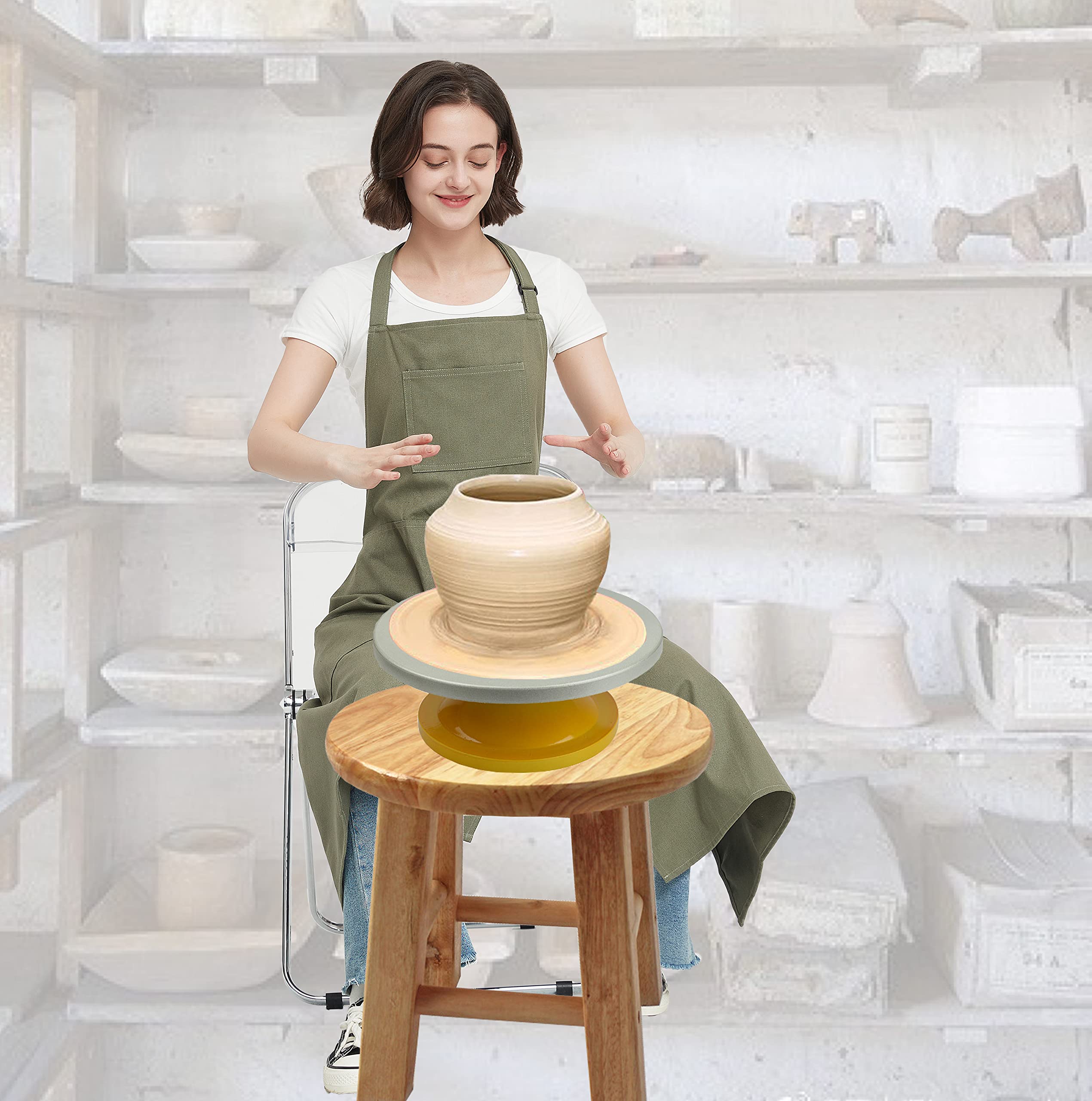 Jaspfct Pottery Apron Split Leg with 3 Pokets for Artist Crafts Kitchen Florist Apron for Women Men MD028-Green,M