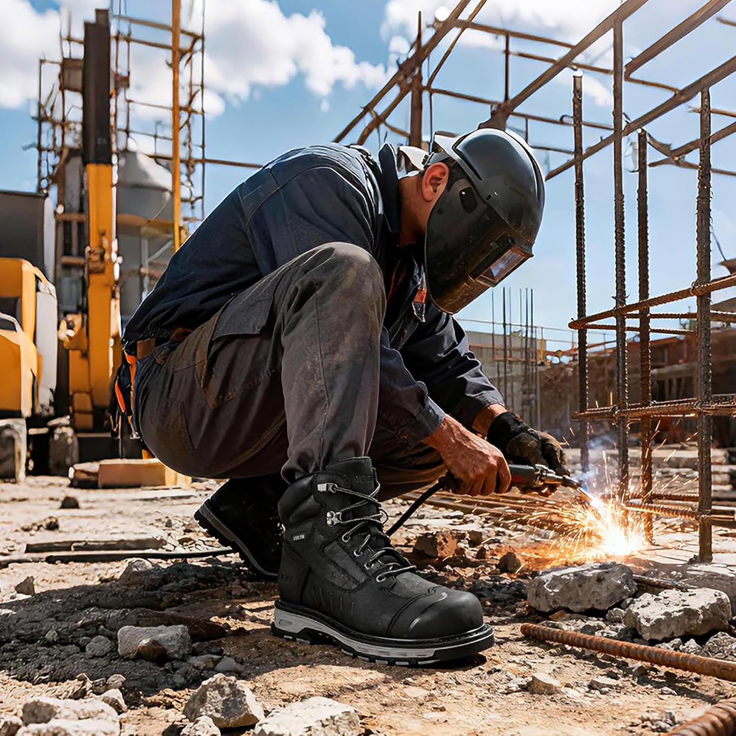 NINGO Steel Toe Work Boots for Men, Full-Grain Leather Non Slip Heavy Duty Construction Boots, Water and Oil Resistant, Puncture Proof Mens Safety Work Shoes for Industrial, Welding, Riding - Image 2