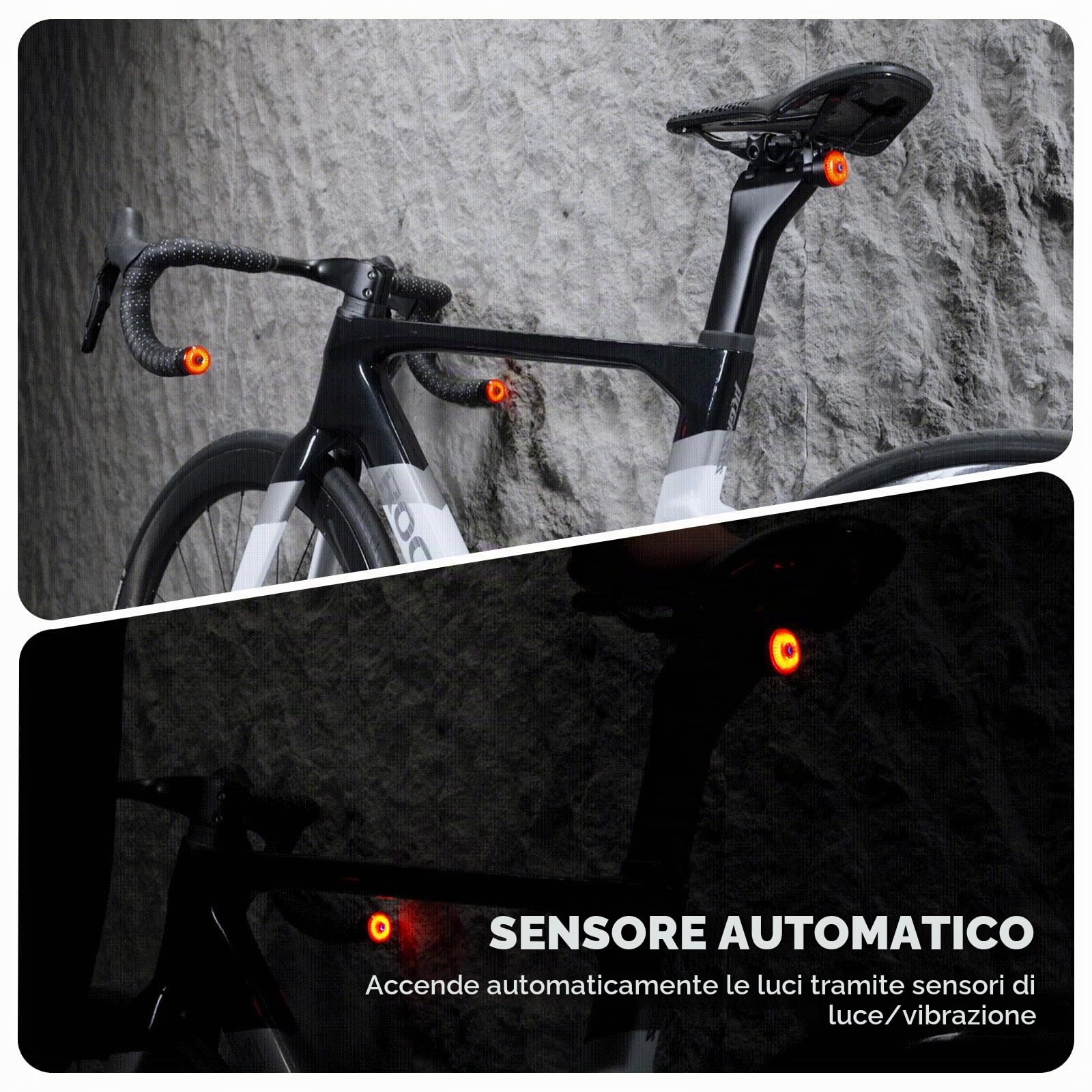 ROCKBROS Luce Posteriore Bici con Sensore Freno, Luce Bicicletta Impermeabile con Modalità Co-anale, 5 Modalità di Illuminazione, USB Ricaricabile, Stile Tappo Manubrio/Fanale Posteriore