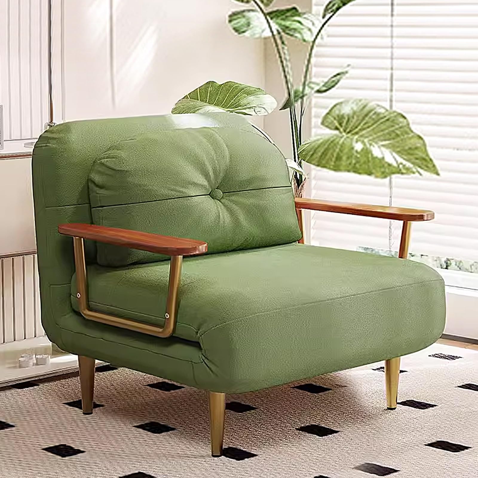 Schlafsessel Klappbar, Gästebett Klappbar, 6 Fach Verstellbare Rückenlehne, Schaumstoff Matratze für Wohnzimmer Wohnung Büro (Tech Leder/Samtstoff)(Green,190 * 80 * 33cm)