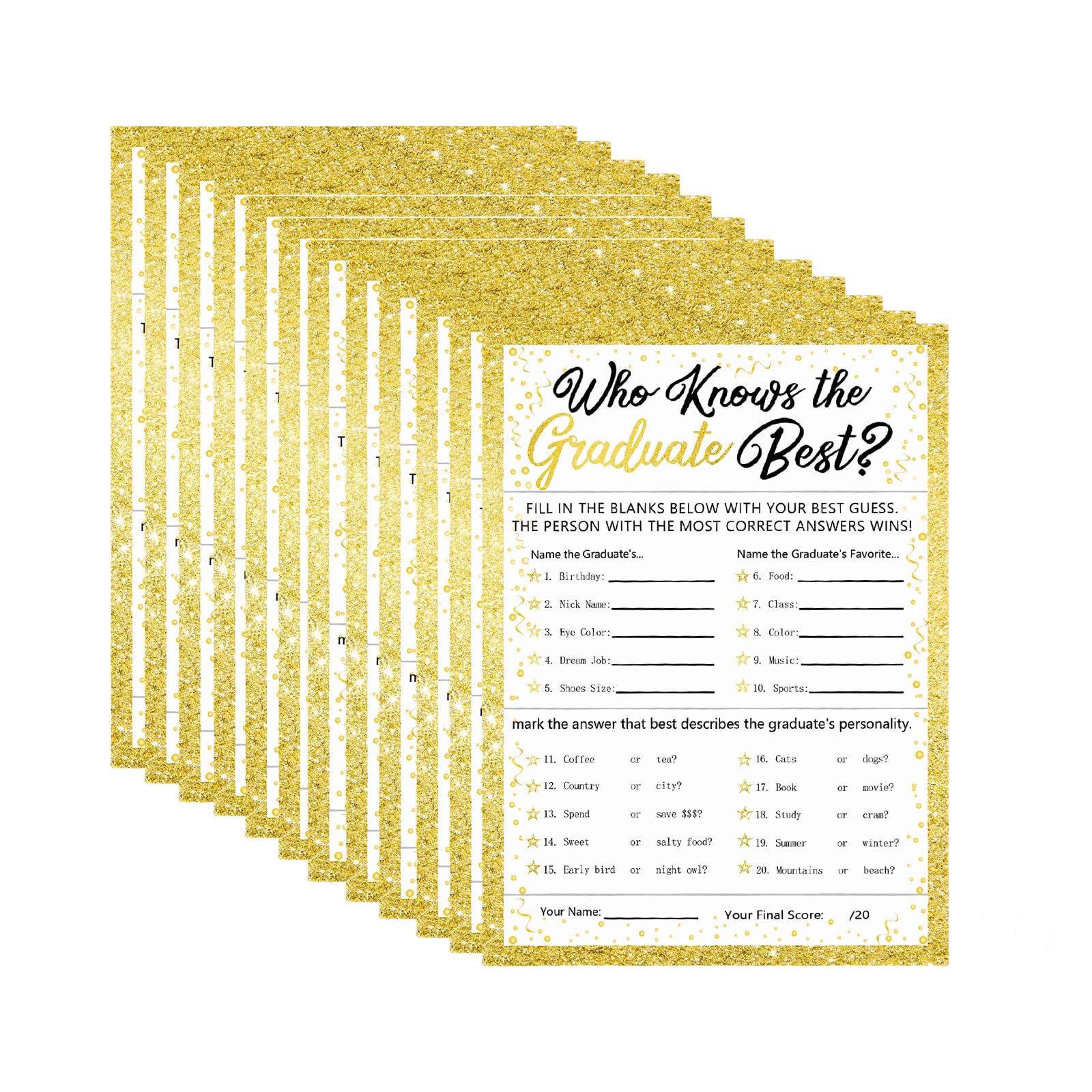 NVOQILIN Of 24 Artistic Graduations Celebration Game Cards Ready to Use Game Props for Family and Friend Group Cards