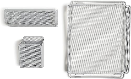 Miniatura 3 de U Brands Kit de organización de casillero de malla gris, incluye taza magnética, estante plegable y contenedor, 3 piezas