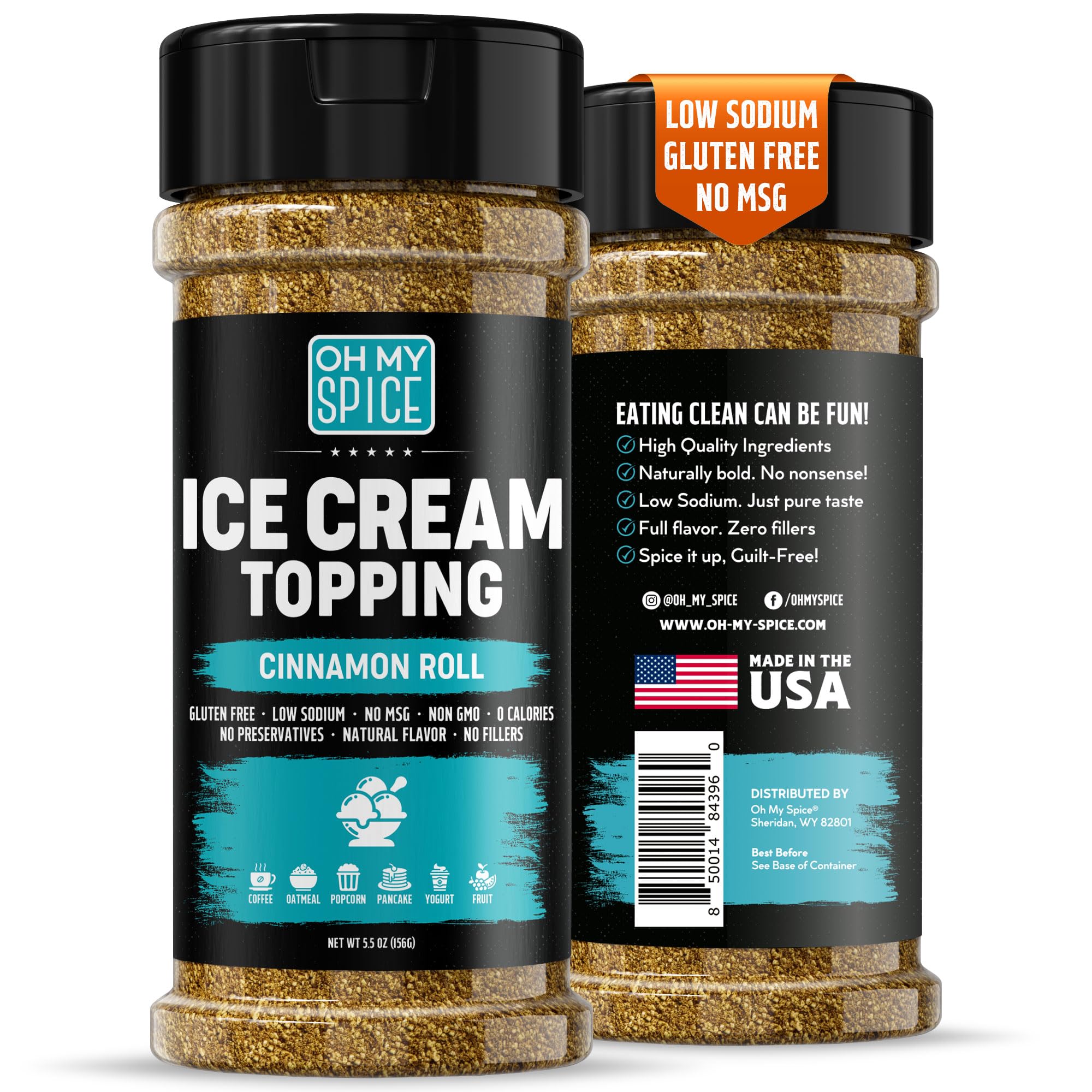 Oh My Spice Cinnamon Roll Low Sodium Keto Seasoning, 0 Carbs, 0 Calories, Gluten-Free, Paleo, Non-GMO, No Preservatives, No Fillers, and No Artificial Flavoring (Cinnamon Roll)