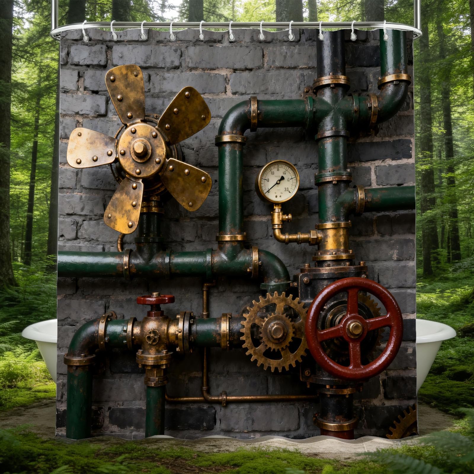 Hongduo 3D Steampunk Pipes Shower Curtain for Stalls Bathtubs Vintage Style Bathroom Decor Shower Curtain Set Polyester Fabric Waterproof 180x180cm/71X71 Inch with Hooks