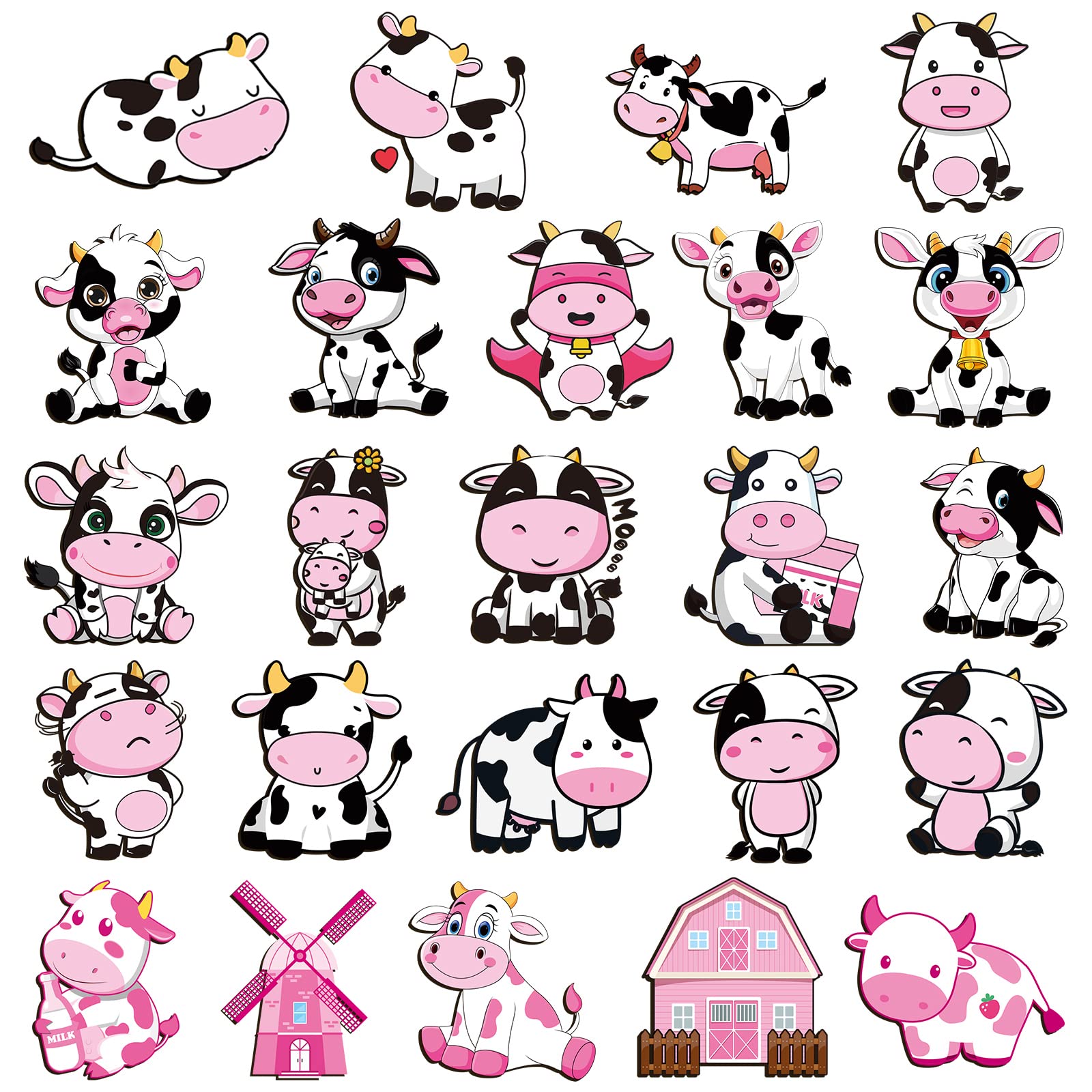 Zhanmai 24 Pcs Pink Cow Fridge Magnets Cute Cartoon Animal Refrigerator Car Magnet Pink White Cow Pattern Magnetic Stickers for Home Kitchen Fridge