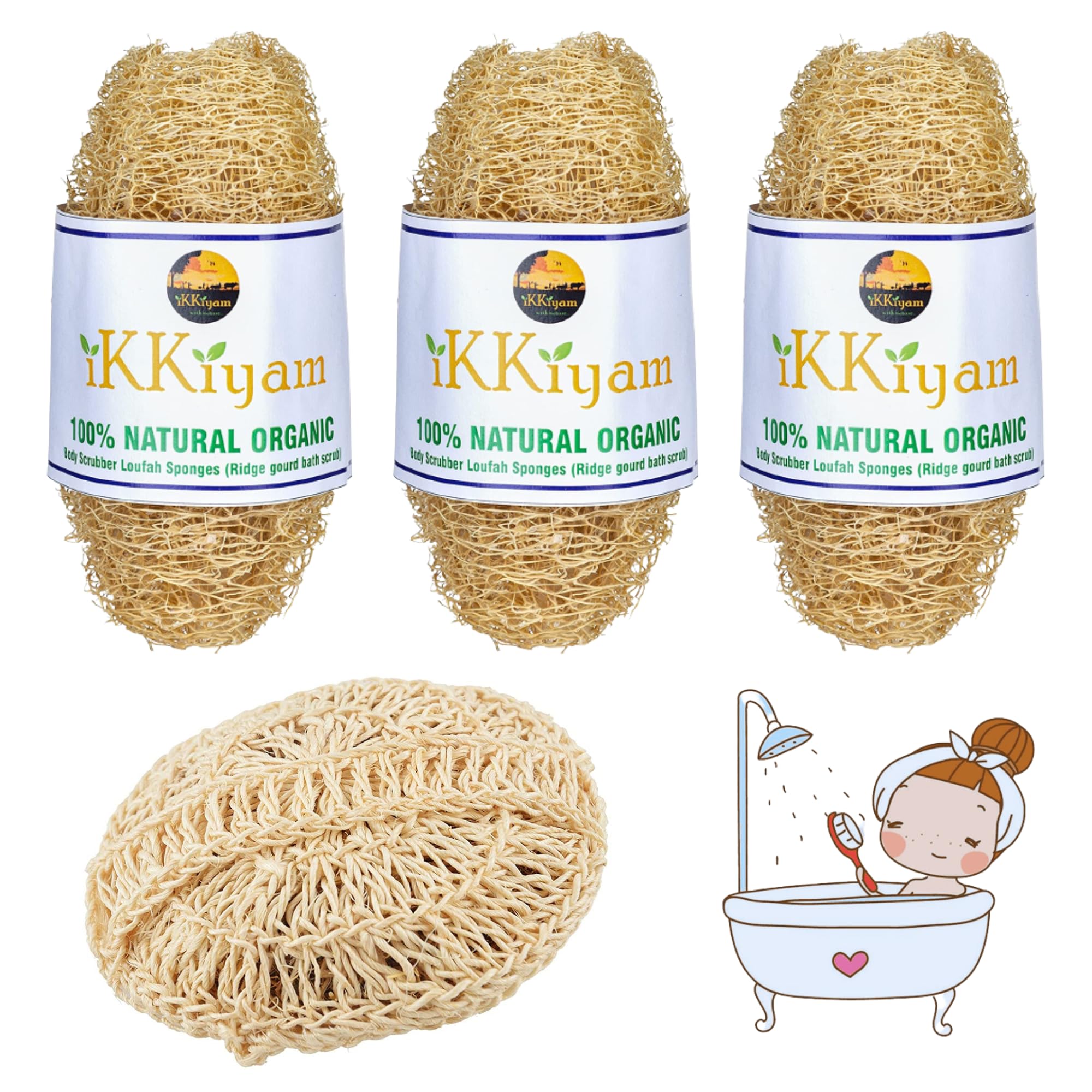 Ikkiyam Combo Of Loofah Sponges/Vettiver Aloevera Bath Scrub (1 Pc) | Organic Bath Sponge For Spa Shower | Ridge Gourd Batch Scrub (Peerkangai) | Naturally Safe & Nontoxic Body Scrubber | Pack Of 3.-image-43