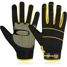 WESTWOOD FOX Mens Working Gloves Utility Workman Mechanic Gloves Touch Screen Anti slip Palm Padded Knuckles Safety Work Gloves Rigger Mechanic Yellow, M