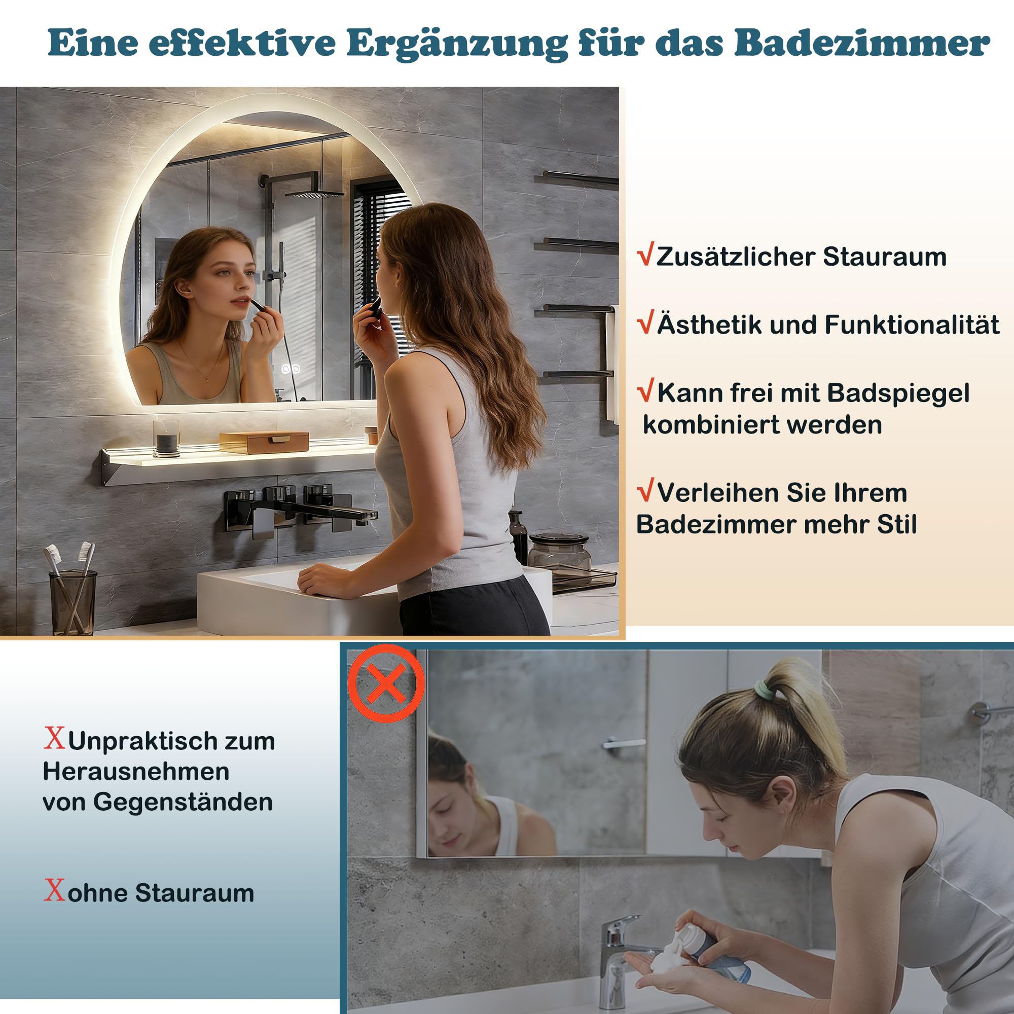 Estante de pared LED 60 cm cristal iluminación LED 3 modos color aluminio
