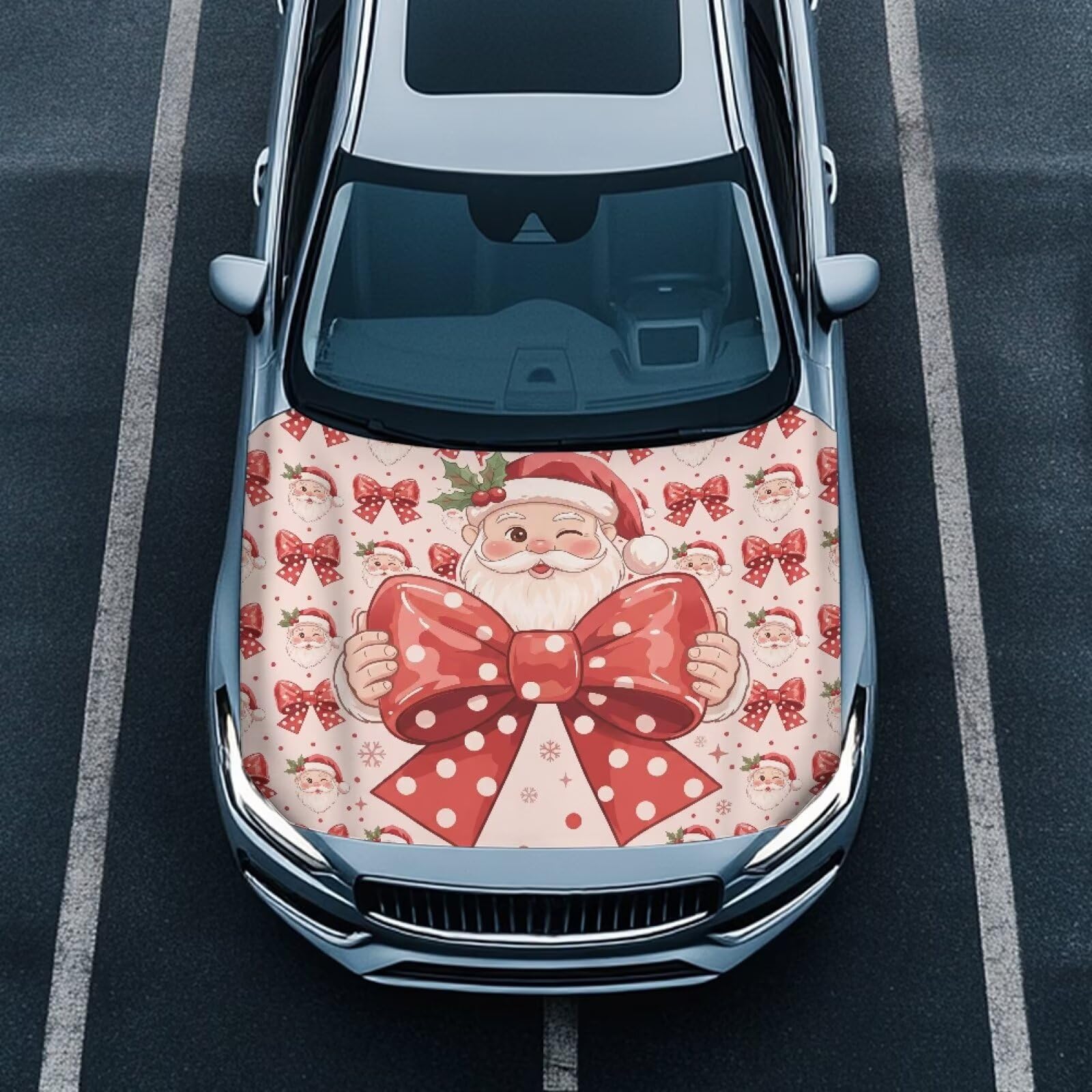 Renewold Car Hood Cover Christmas Santa Claus Bow Decorative Wrap Blanket