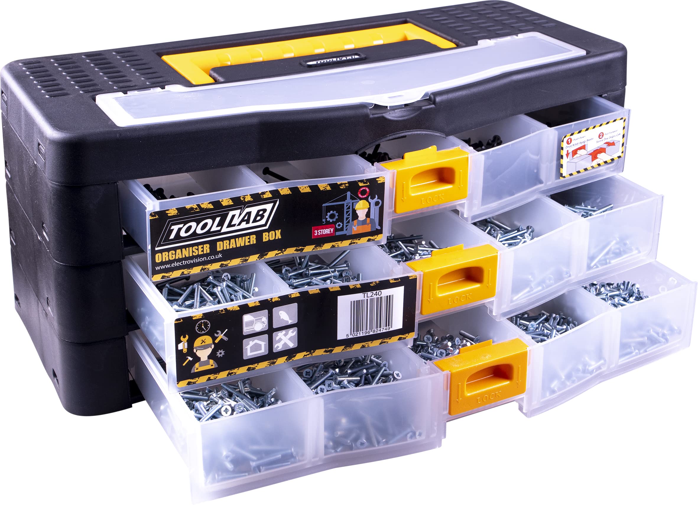 Modular Multi Drawer Storage Box with Lid. Tool Storage, Tool Organiser with pull out Drawers.Modular Cabinet. (190x390x170mm - 3 Storey)