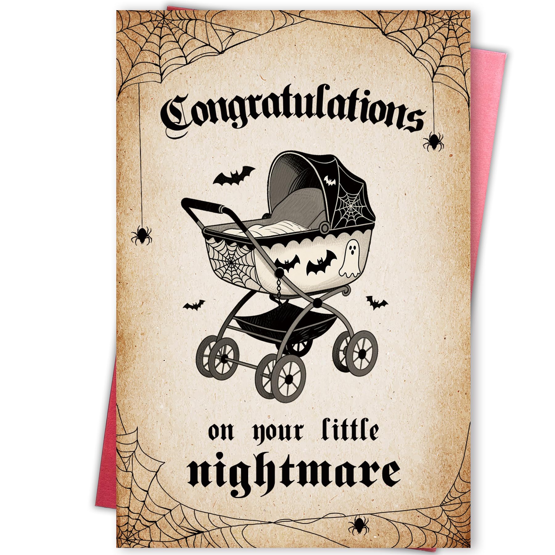 Photo 1 of *Bent* Gothic New Baby Card, Dark Humor New Parent Gift for Friends Family, Sarcastic Parenting Card, Congratulations on Your Little Nightmare