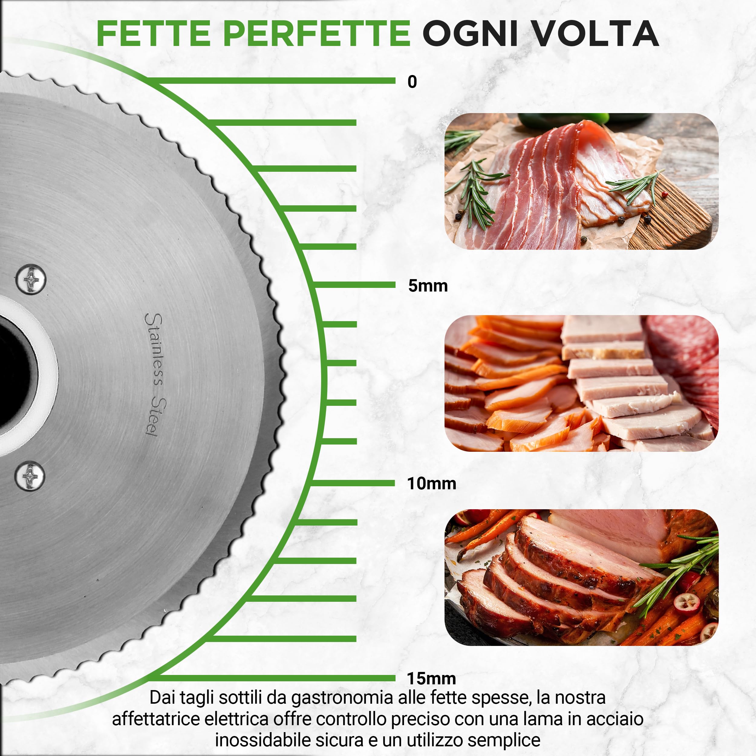NutriChef Affettatrice Elettrica da Casa 200 Watt, Affetta Carne, Cibi, Affettatrice Salumi e Pane, Spessore Regolabile 0–15 mm, Lama in Acciaio Inox 19 cm Rimovibile, Pressatore di Sicurezza, Nera