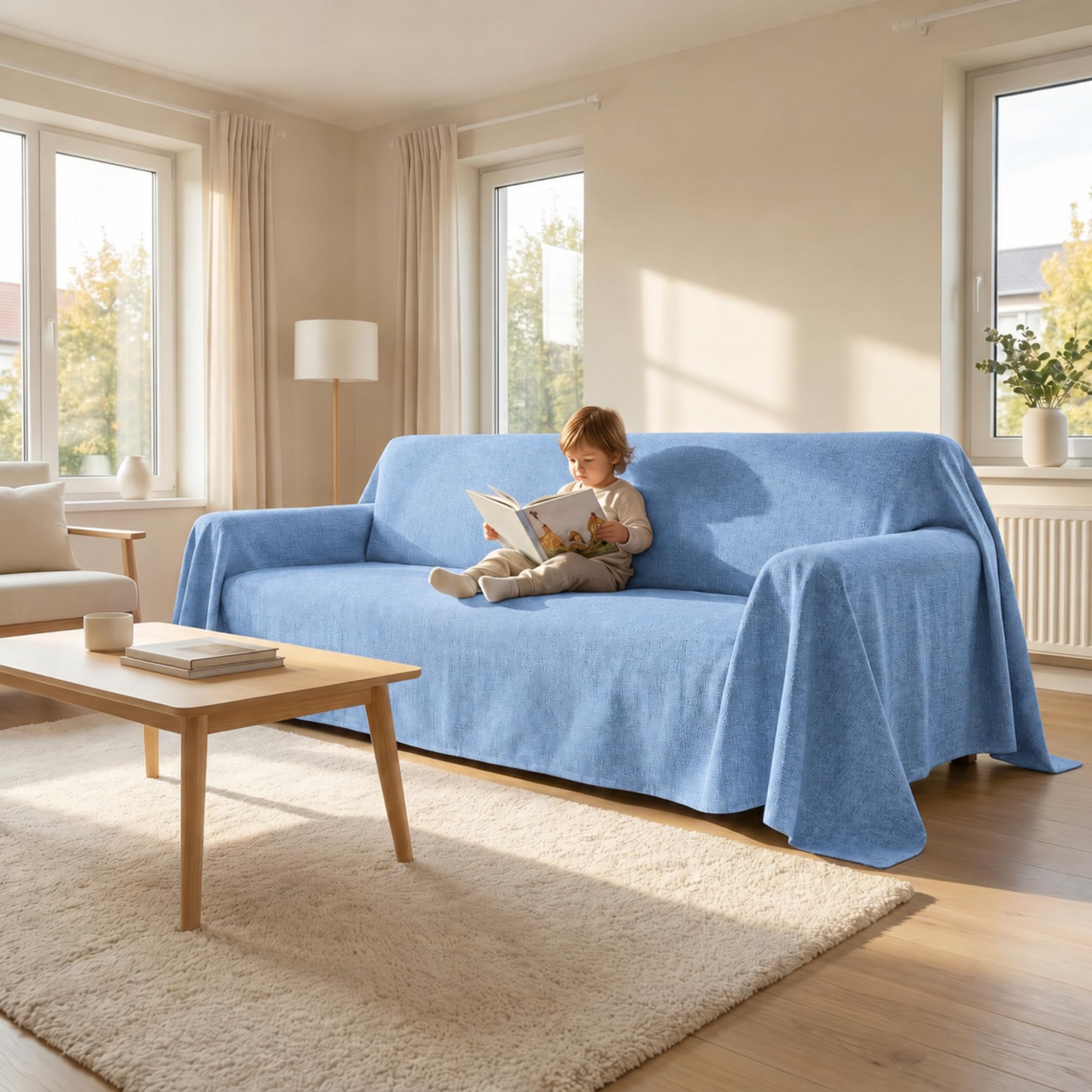 VKZ Copriletto Granfoulard 230×270cm Azzurro, Telo Copritutto Multiuso per Letto e Divano, Telo Arredo Foulard Copridivano