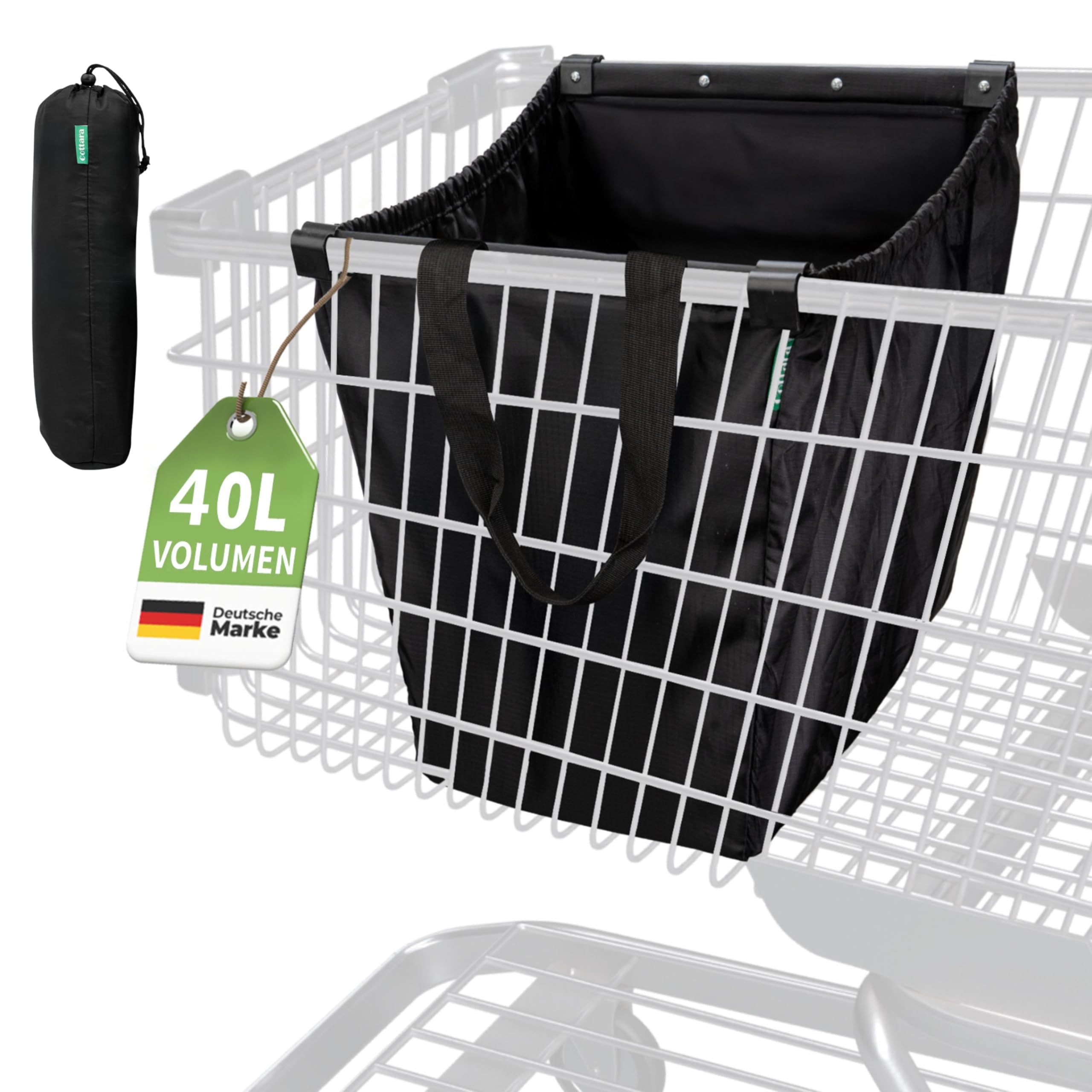 COTTARA® Torba na zakupy do wózka na zakupy z kieszenią chłodzącą, składana torba do wózka na zakupy do zawieszenia z funkcją chłodzenia i żetonem na zakupy, idealna torba na zakupy i zakupy