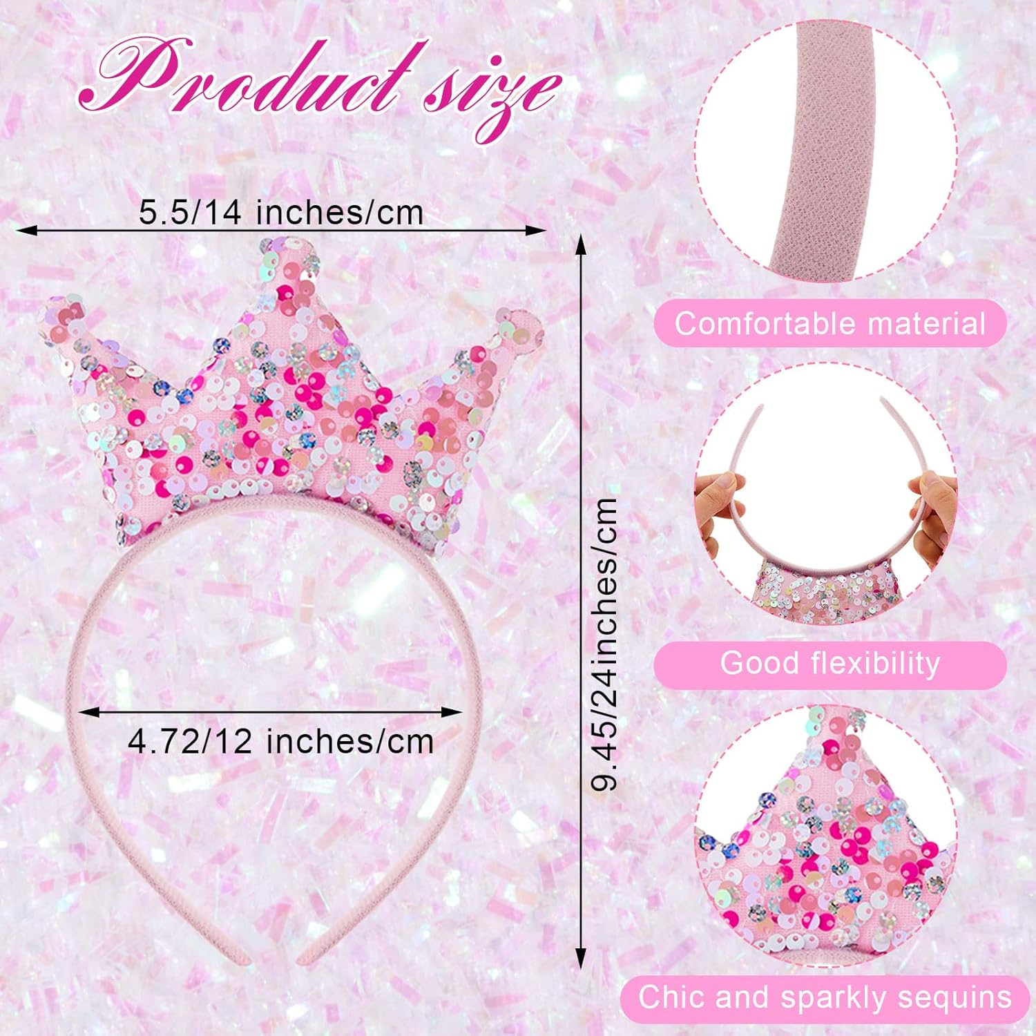 Jenaai 24 Packs Princess Crowns Headband Glitter Headbands Crown Party Favors Princess Birthday Party Decorations for Girls - Image 2
