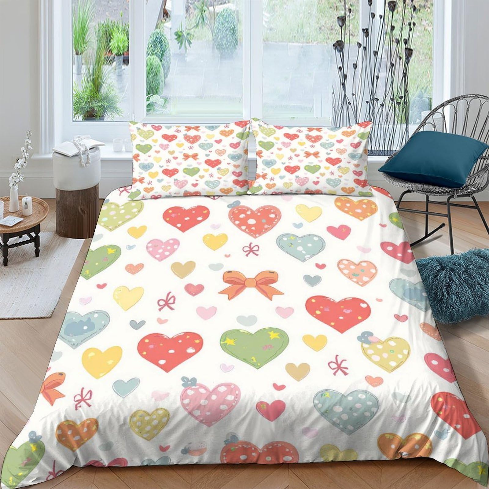Ctjqhvkz Style-6 3D Printed Colorful Heart Fitted Sheet Microfiber Soft Non-Slip Romantic Love Bed Cover For Bedroom Guest Room Easy Care Single（135X200cm）