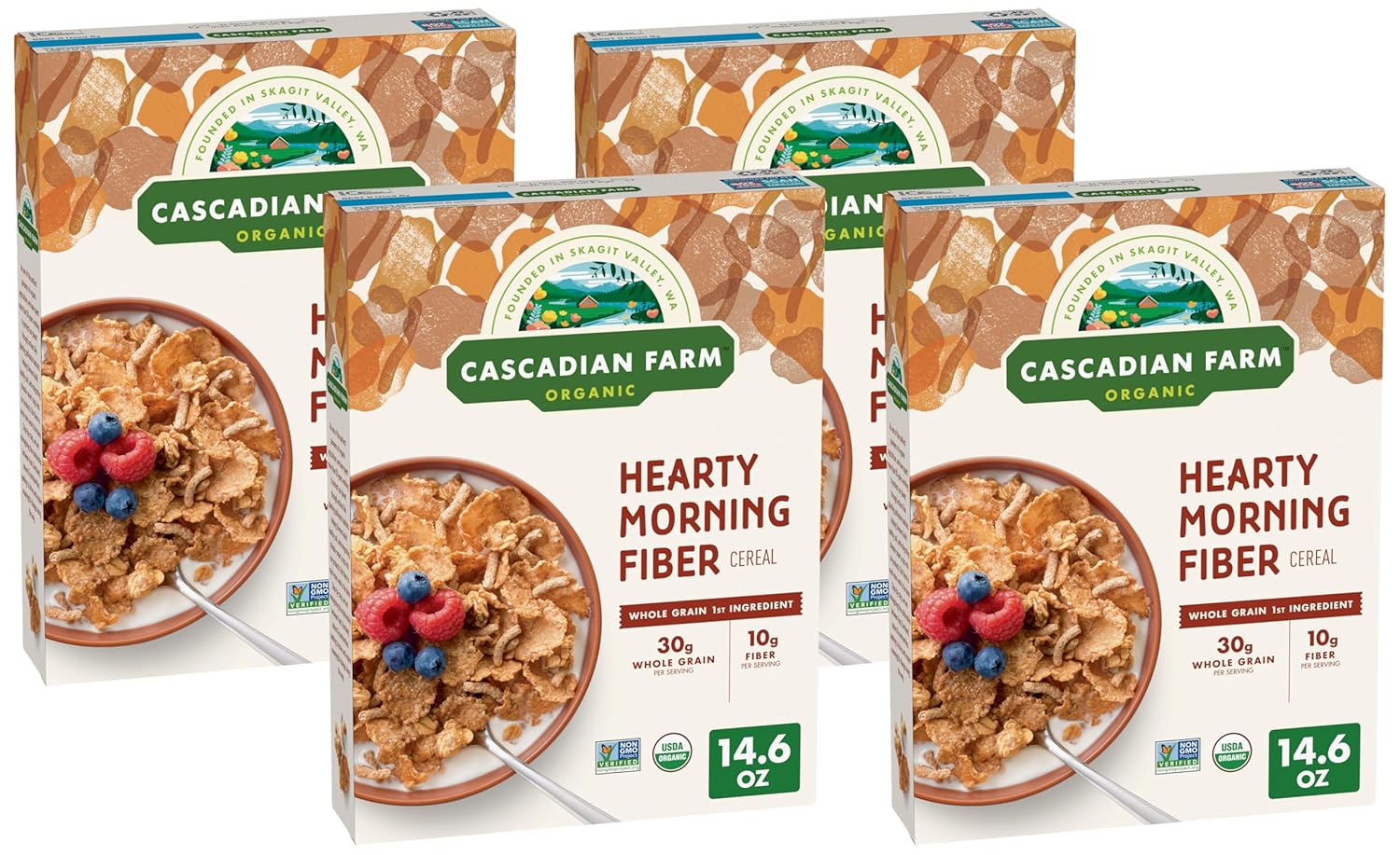 Cascadian Farm Organic Hearty Morning Fiber Cereal 14.6 oz Box,(Pack of 4)