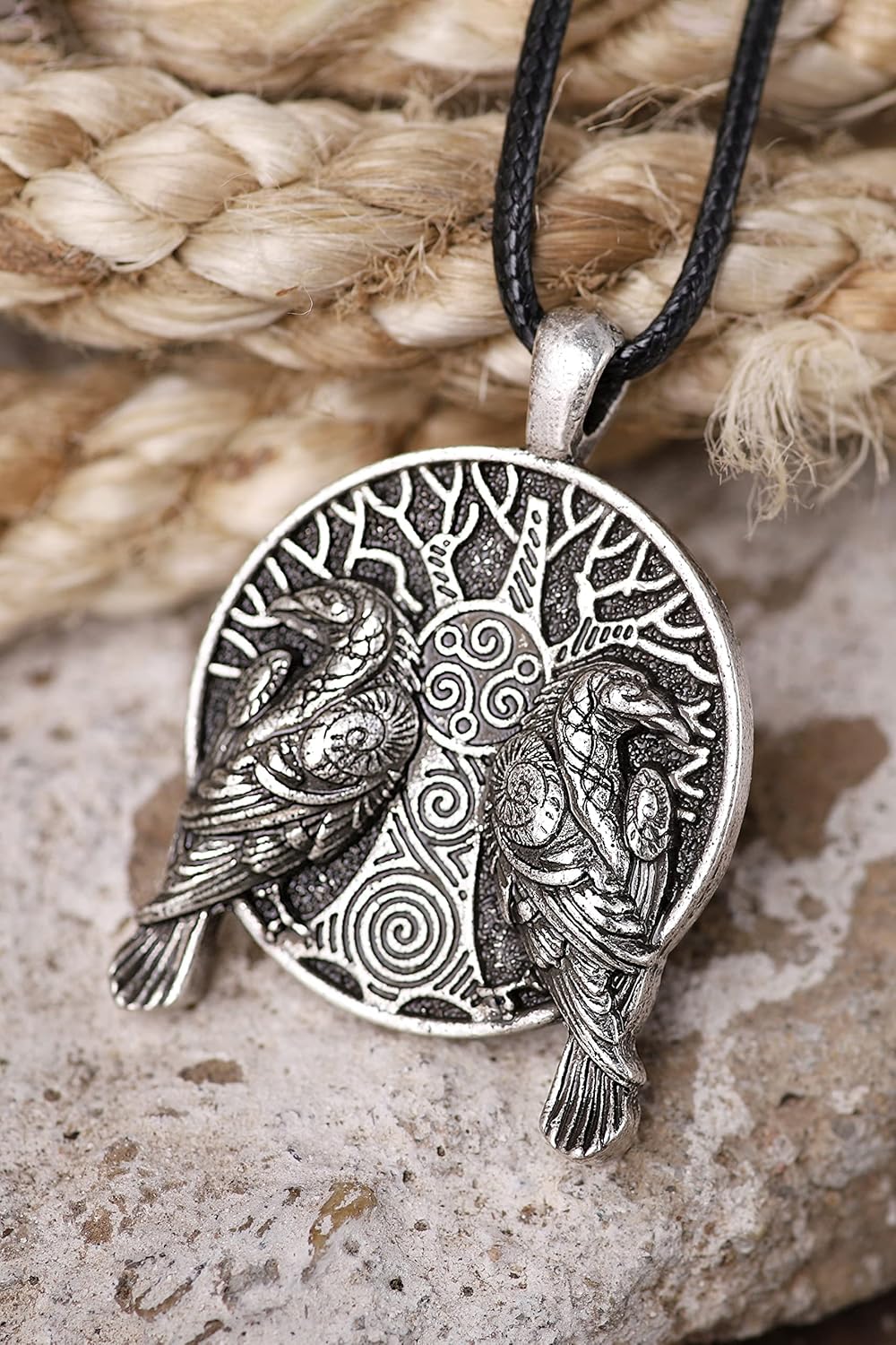 HAQUIL Raven Necklace, Viking Huginn and Muninn Tree of Life Pendant, Norse Jewelry Gift for Men and Women - Image 6