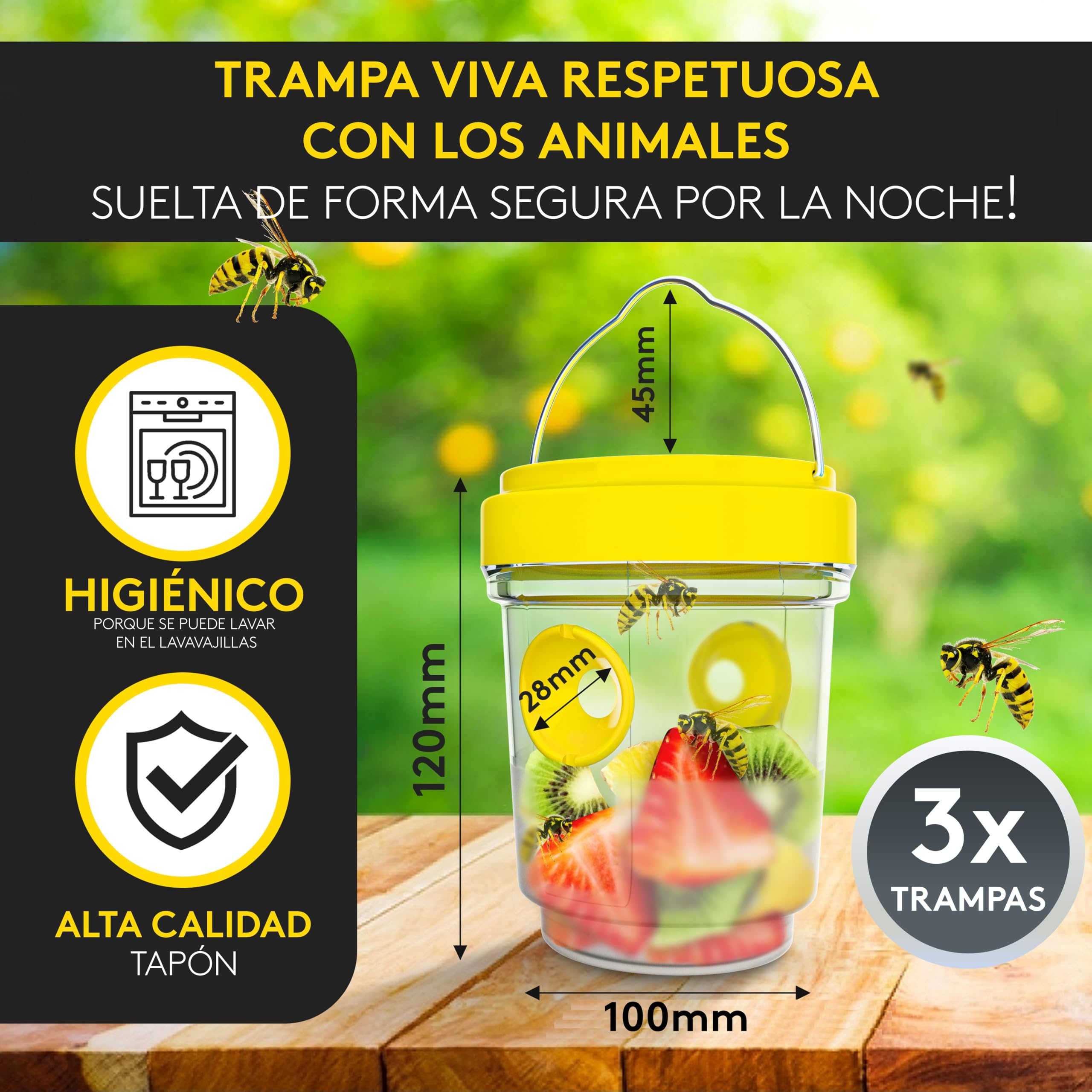 SilverRack Juego de 3 Trampas para Avispas Exterior – Repelente para Colgar o Posicionar – Atrapa Avispas Exterior – Apto como Trampa Viva y para Moscas – Solución Antimoscas y Antiavispas