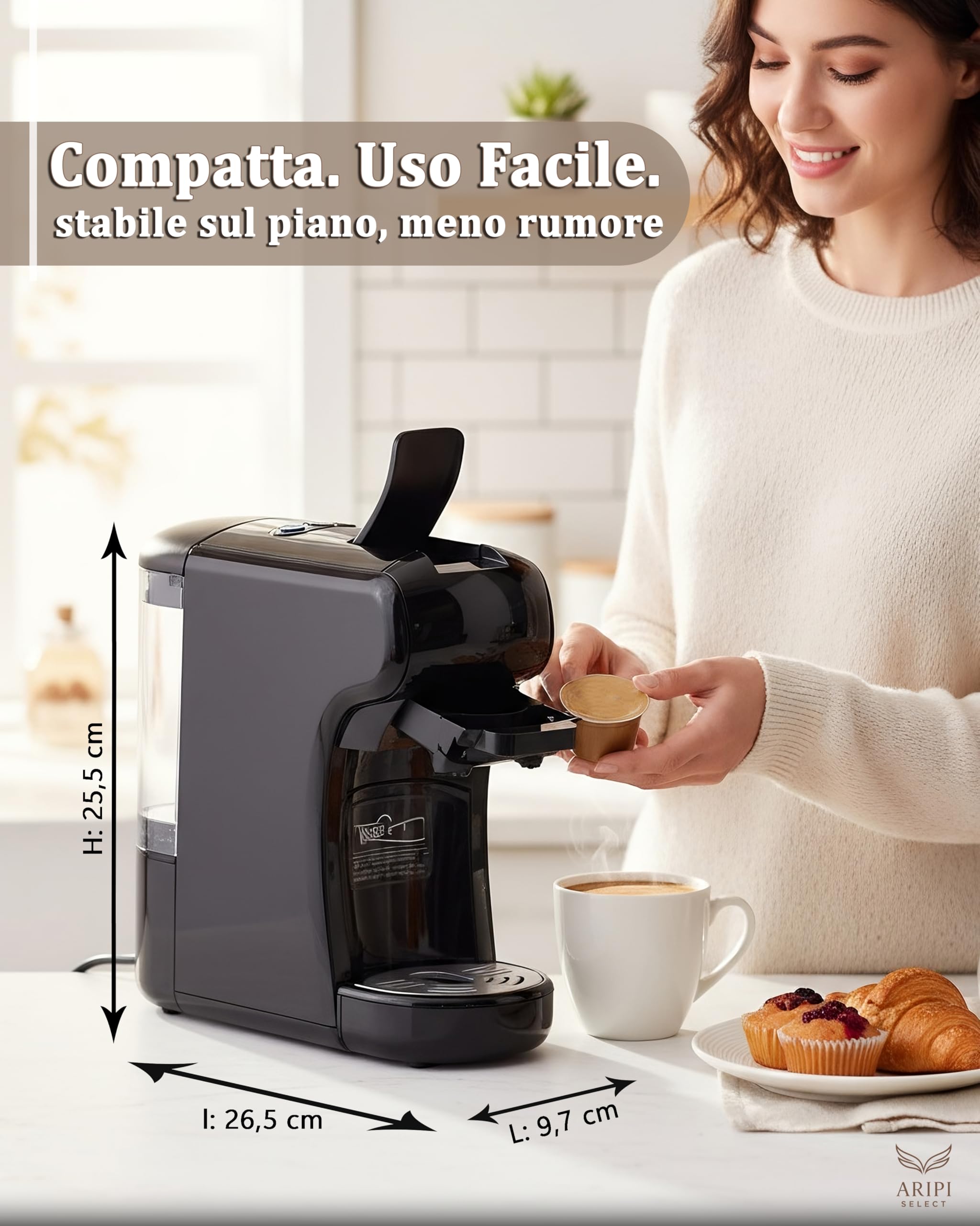 Macchina Caffè CIALDE e CAPSULE 7 in 1 Camry – Compatibile capsule Nespresso, Lavazza A Modo Mio, Dolce Gusto, Caffè Cialde ESE 44, Lavazza Blue, Caffitaly, Caffè Macinato – Kit con 10 Capsule Omaggio