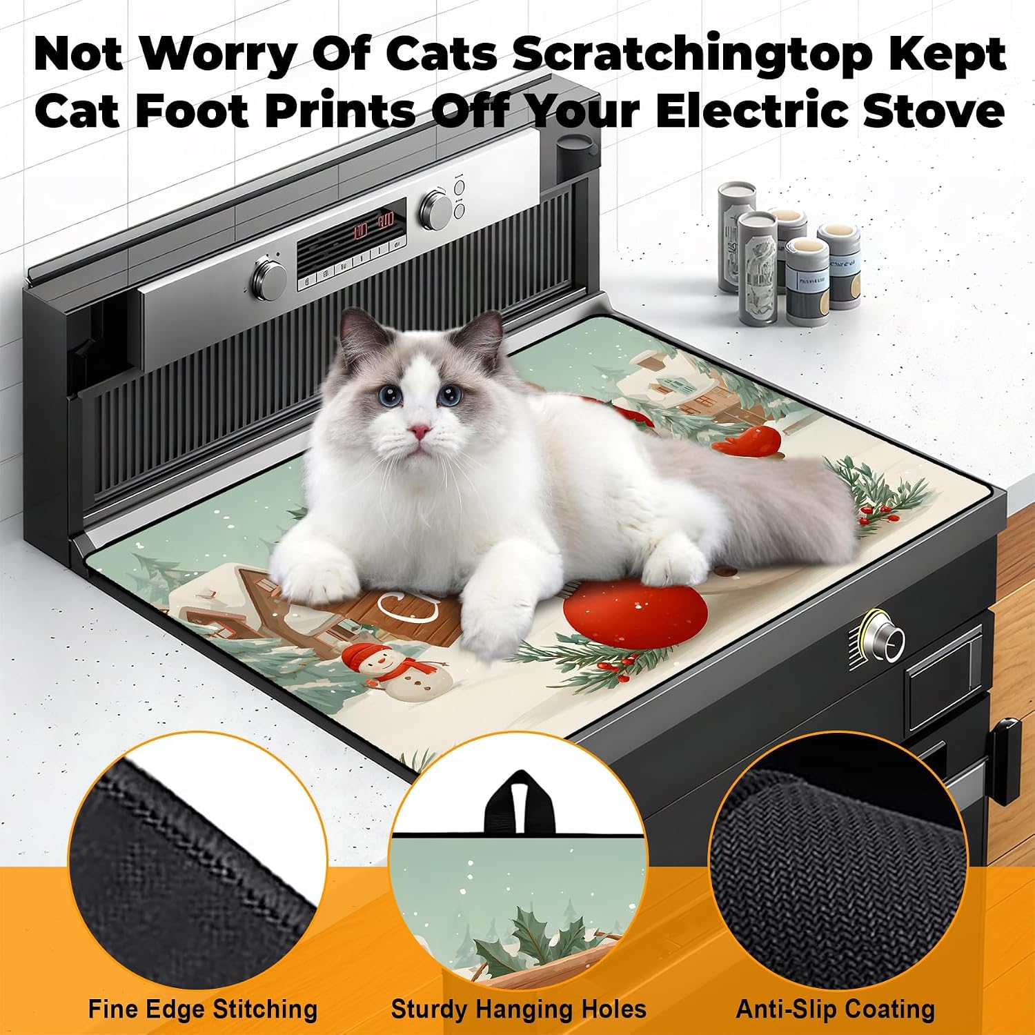 Heat-Resistant Stove Top Cover with Anti-Slip Rubber Coating – Electric Stove Protector, Scratch-Resistant, Expands Counter Space (Snowman brand, 28.5"L x 20.5"W)