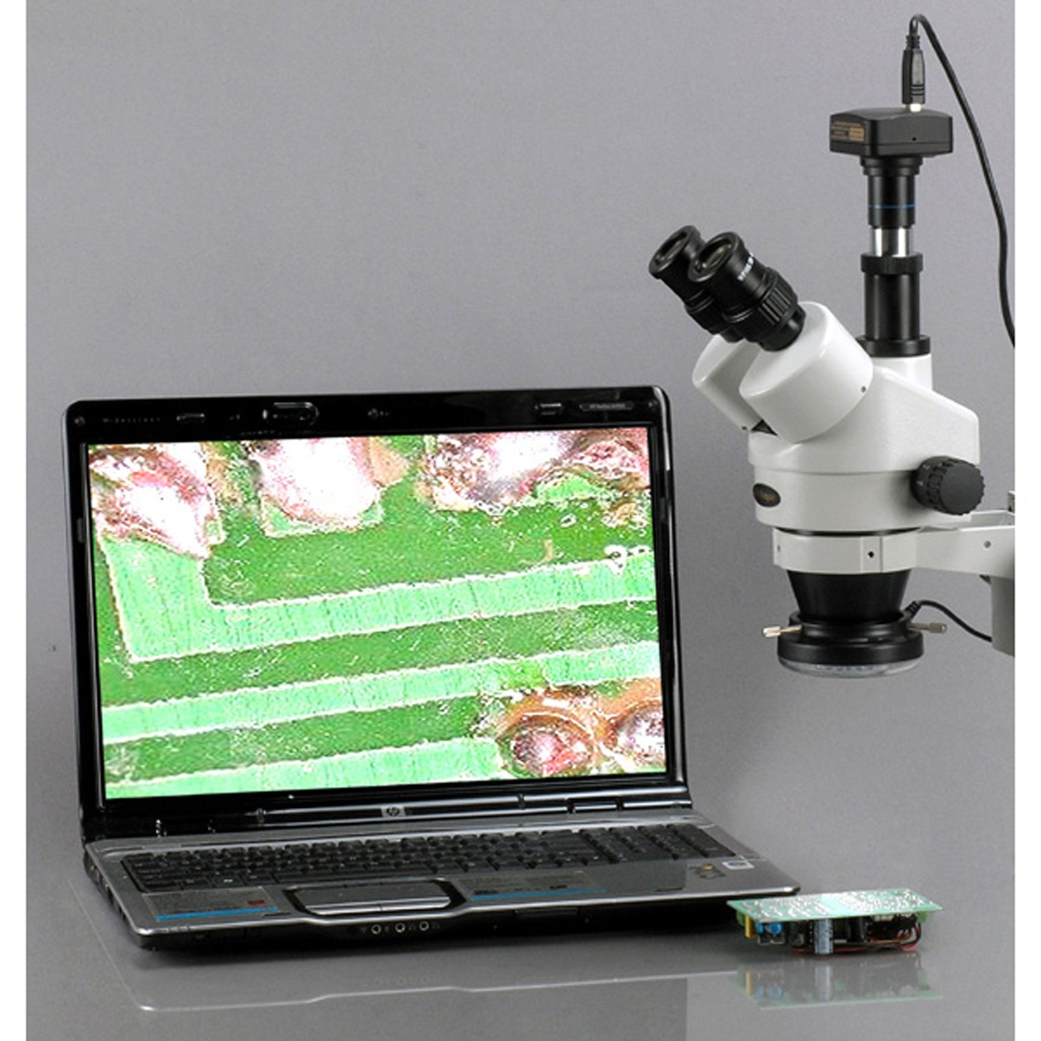 AmScope SM-5TX Trinokulares Stereomikroskop auf Kugelgelagertem Auslegerständer, 3.5X-45X, Schwarz